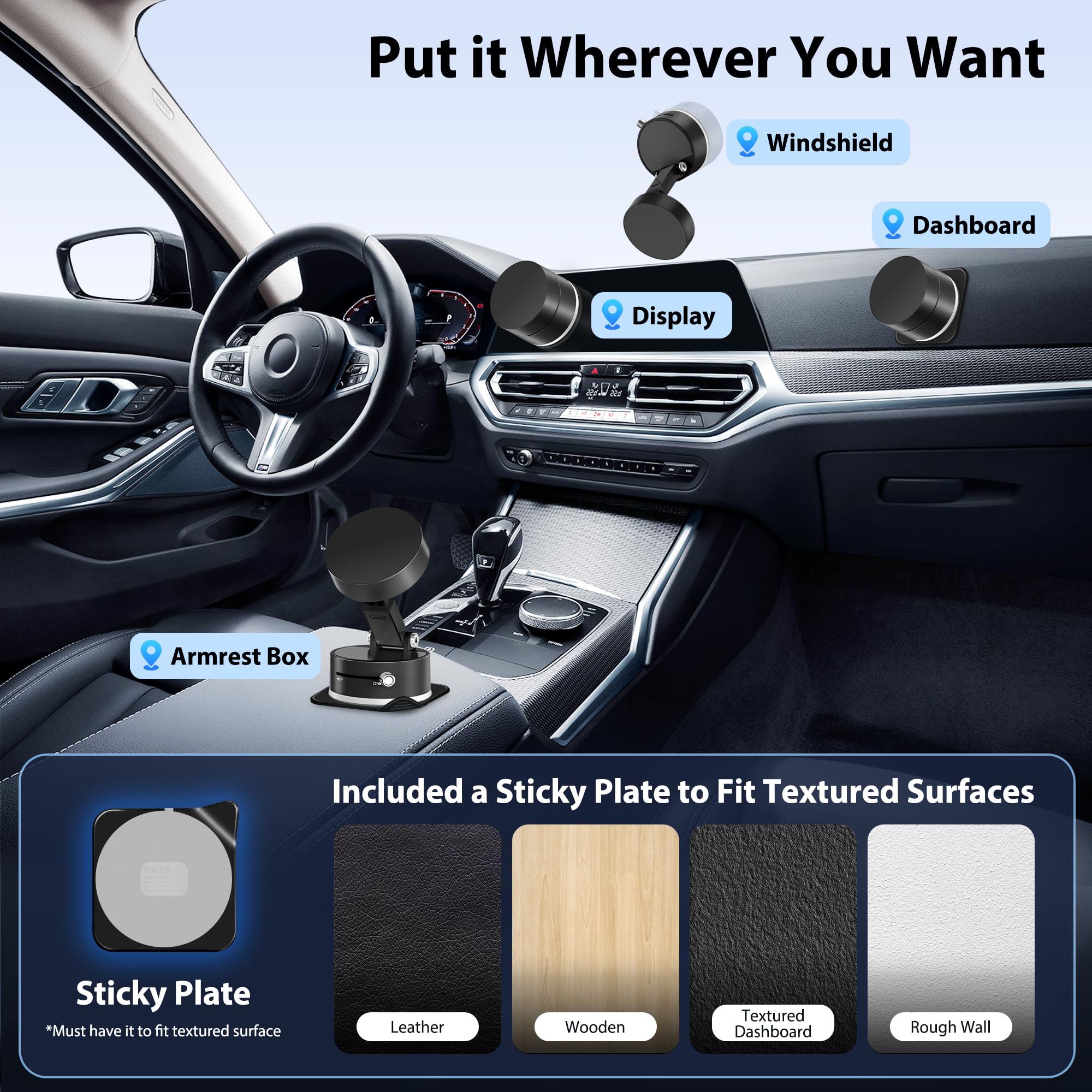 Creadream Vacuum Magnetic Suction Car Phone Holder,   Foldable Suction Cup Phone Mount Stand With 360° Rotation, Car Accessories For All Smartphones, For Shower/Car/Mirror/Smooth Surface