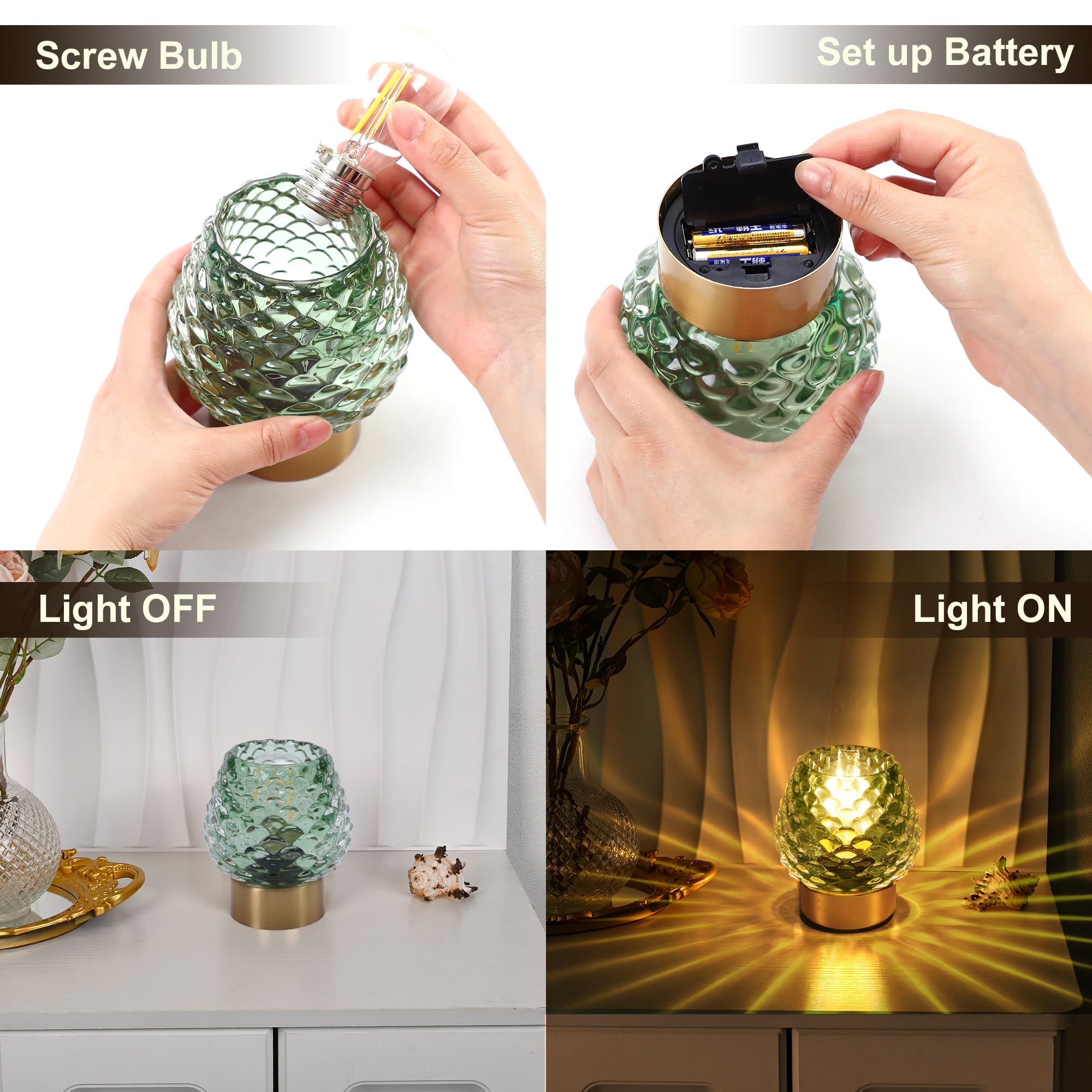 Miubrty Battery Operated Table Lamp With Timer And Remote Control - Elegant Cordless Design For Home Decor, Perfect For Living Room, Bedroom, And Entryway (Green)