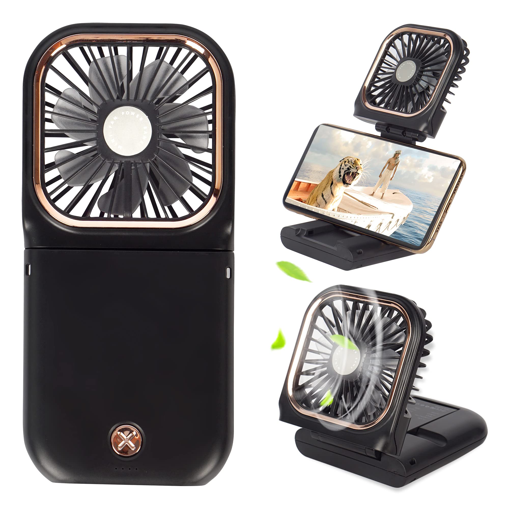 Portable Mini Fan - 5 In 1 With Power Bank, Phone Holder, Handheld & Desk Fan - Usb Rechargeable - Koospark