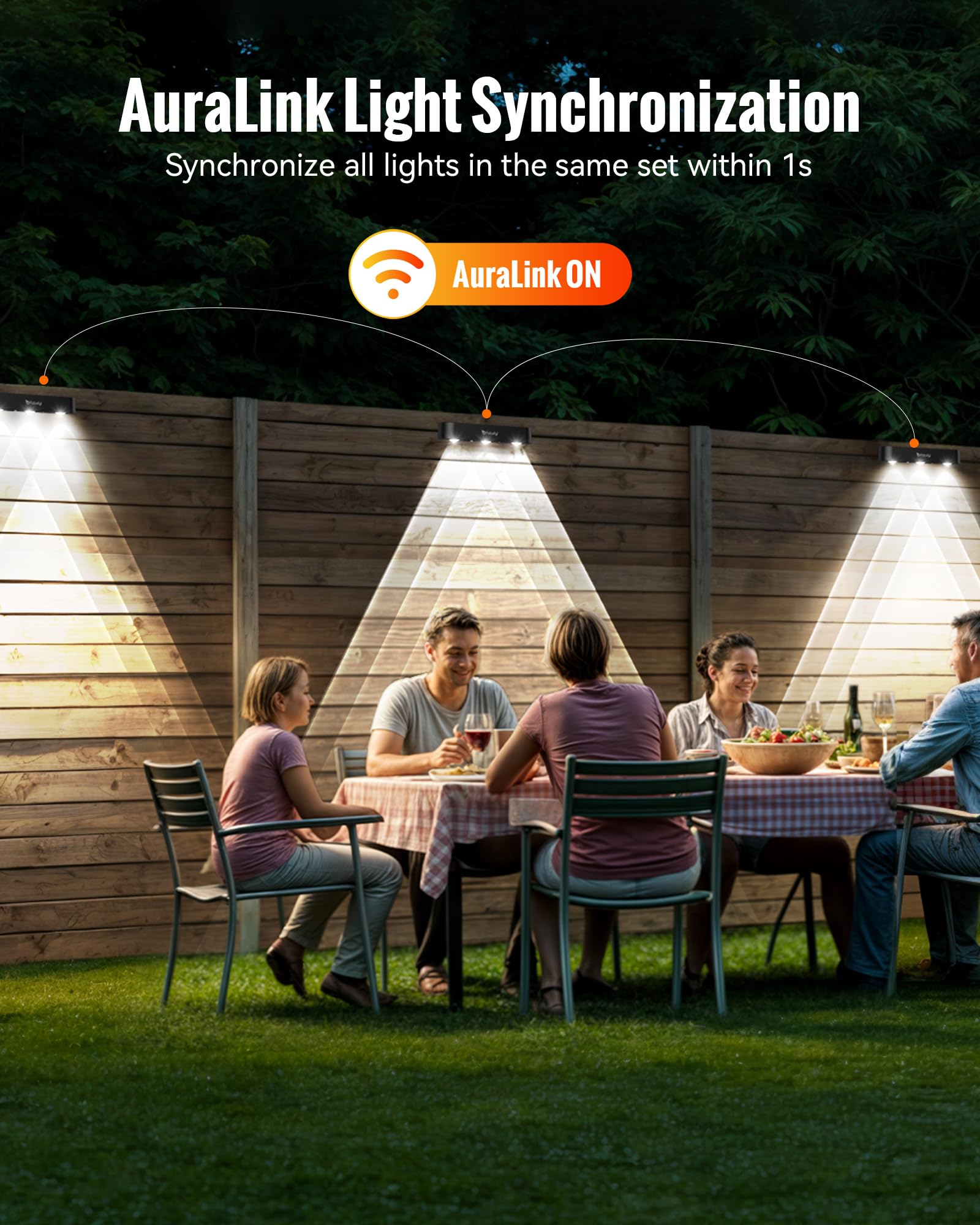 Fabstyl Solar Outdoor Fence Lights Solar Powered 4 Pack, 50Lm Rgb Outdoor Solar Lights With Sync Group Control & 10 Light Modes, Solar Lights Outdoor Waterproof Ip65 For Outside Porch, Wall, Deck