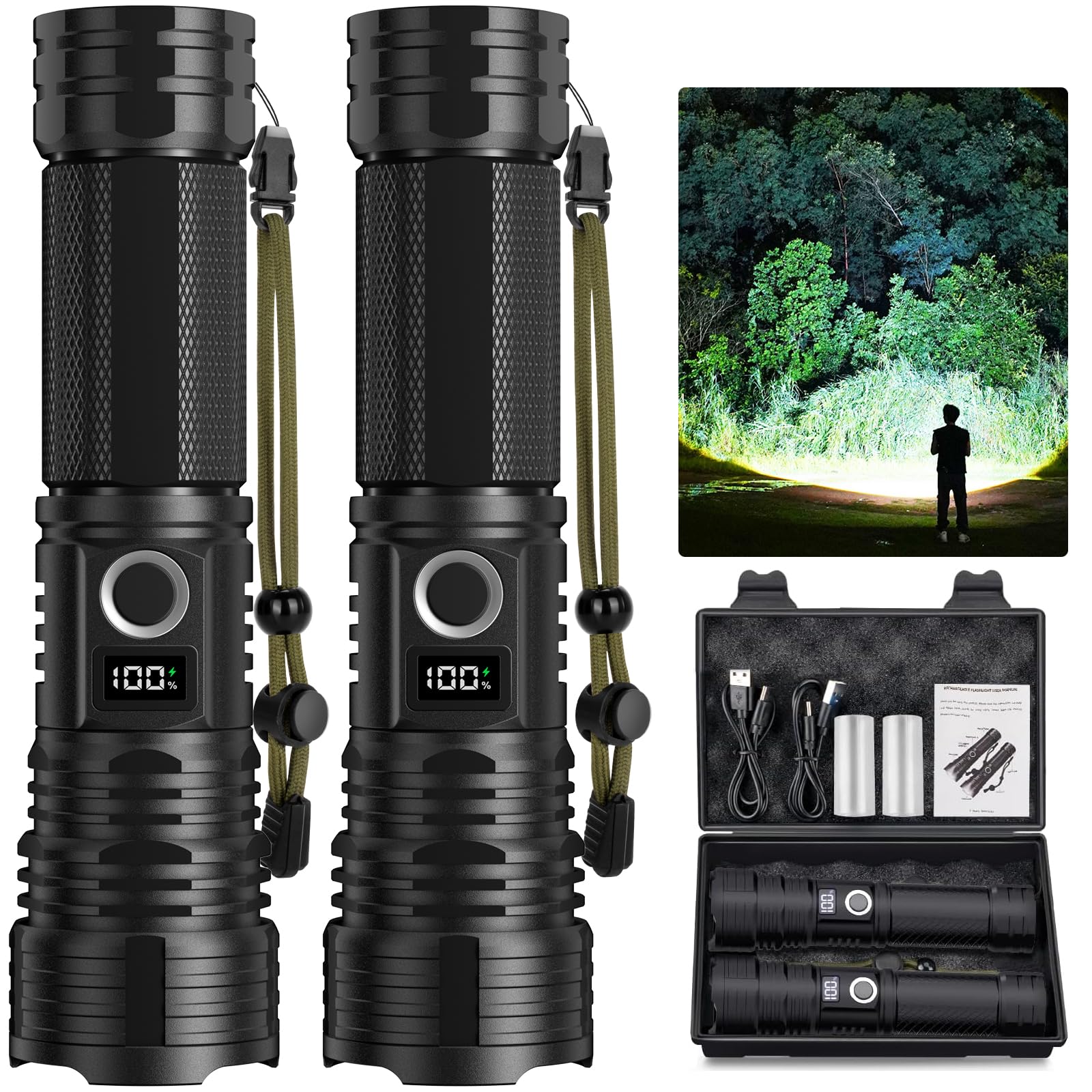 Qopoyu Led Flashlights High Lumens Rechargeable, 990000 Lumen Super Bright Tactical Flashlight High Powered Flash Light With 5 Modes, Ipx7 Waterproof Flashlights For Home, Camping, Emergencies