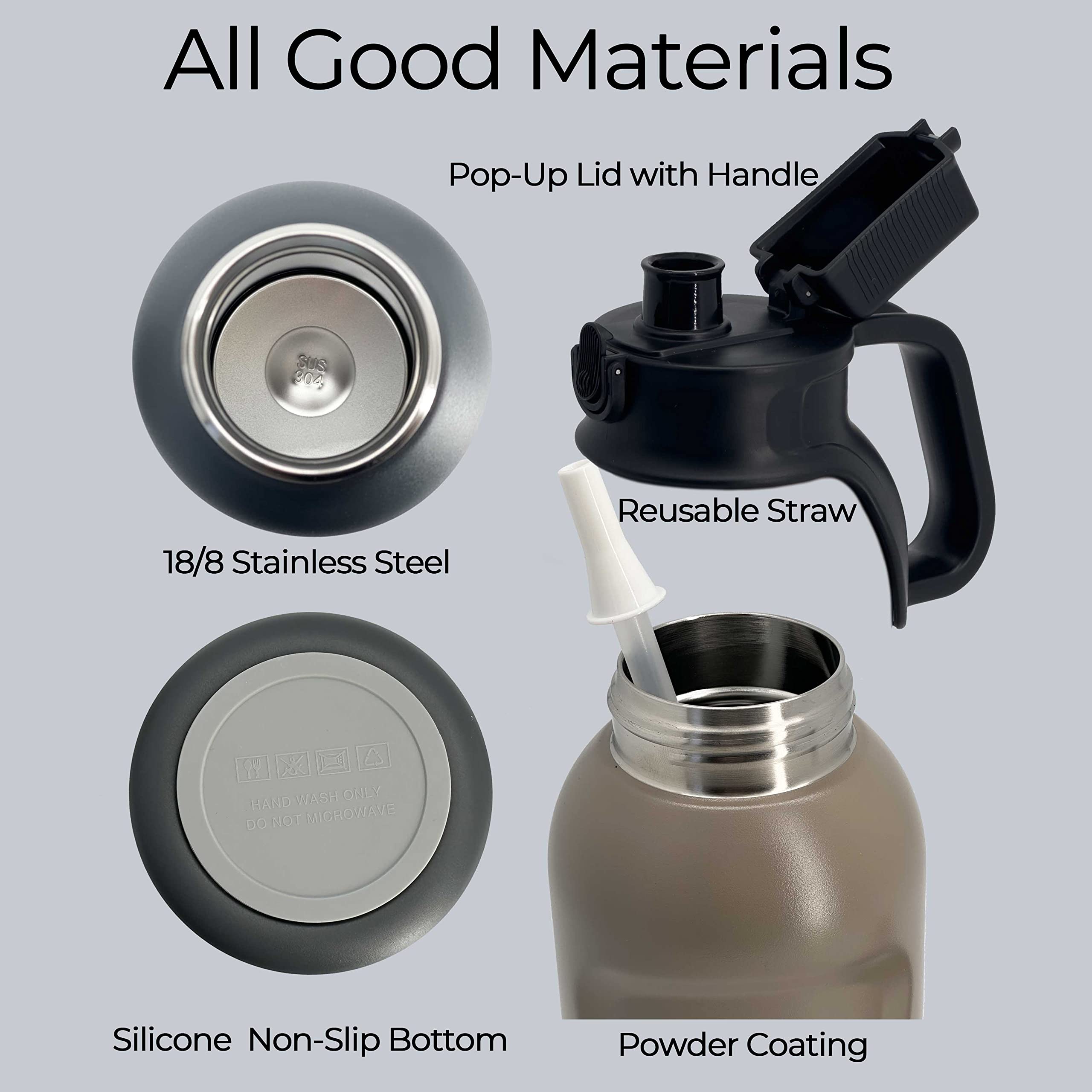 46Oz 1.3L Double Wall Stainless Steel Vacuum Insulated Water Bottles With Straw And Adjustable