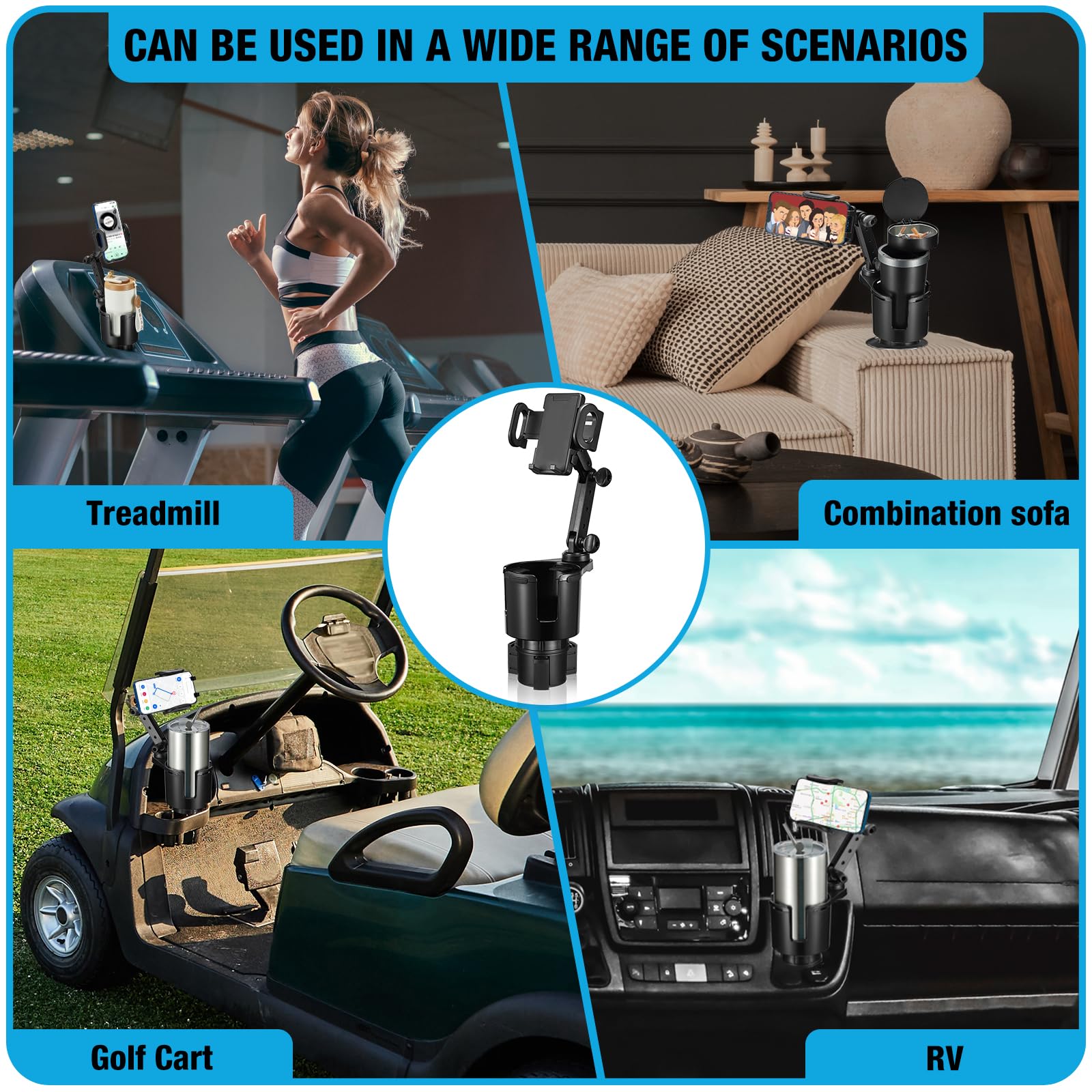 Scrwvess Cup Holder Phone Mount, 2 In 1 Cup Holder Expander For Car Long Arm With 360°Rotation Cup Holder Cell Phone Holder For Car Compatible With All Smartphones