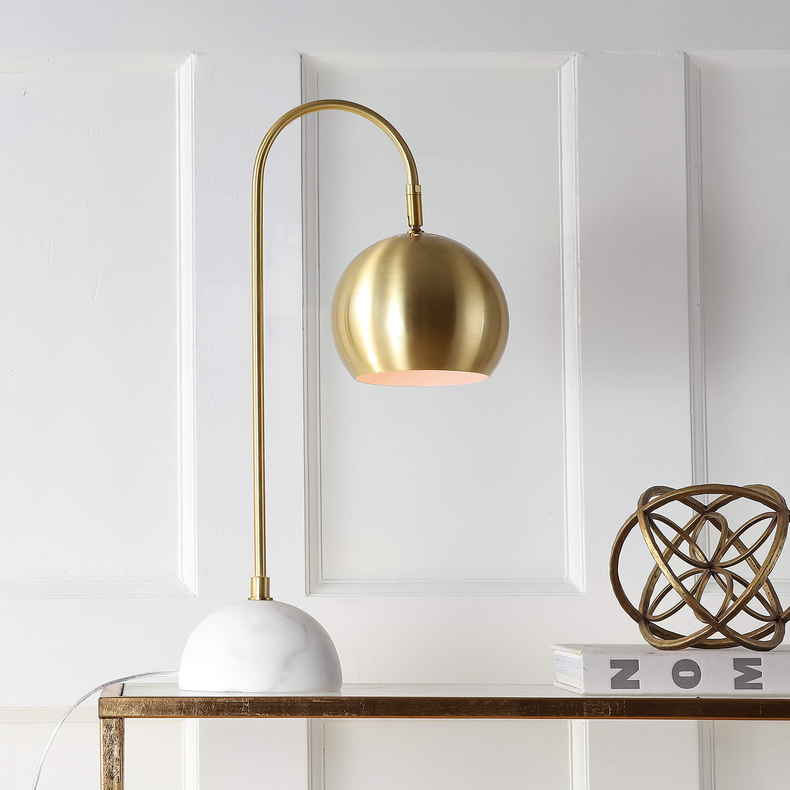 Jonathan Y Jyl6000A Stephen 23.5" Metal/Marble Led Table Lamp Contemporary Modern Bedside Desk Nightstand Lamp For Bedroom Living Room Office College Bookcase Led Bulb Included, Brass Gold/White