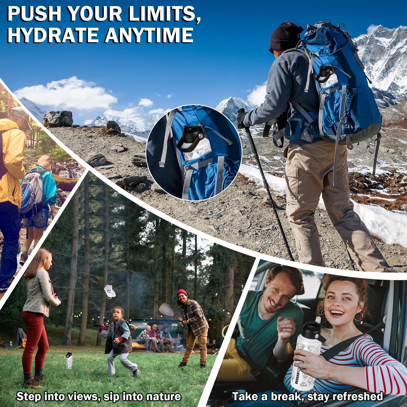 National Parks Water Bottle With Stickers  32Oz Wide Mouth Leakproof Stainless Steel Bucket List
