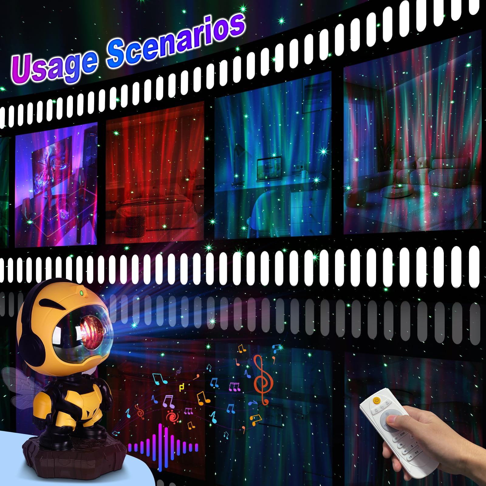 Poptrend Star Galaxy Night Light Projector For Kids Bedrooms -Star Projector- Little Bee Projector Lamp- Galaxy Projector With Timing And Remote Control Functi