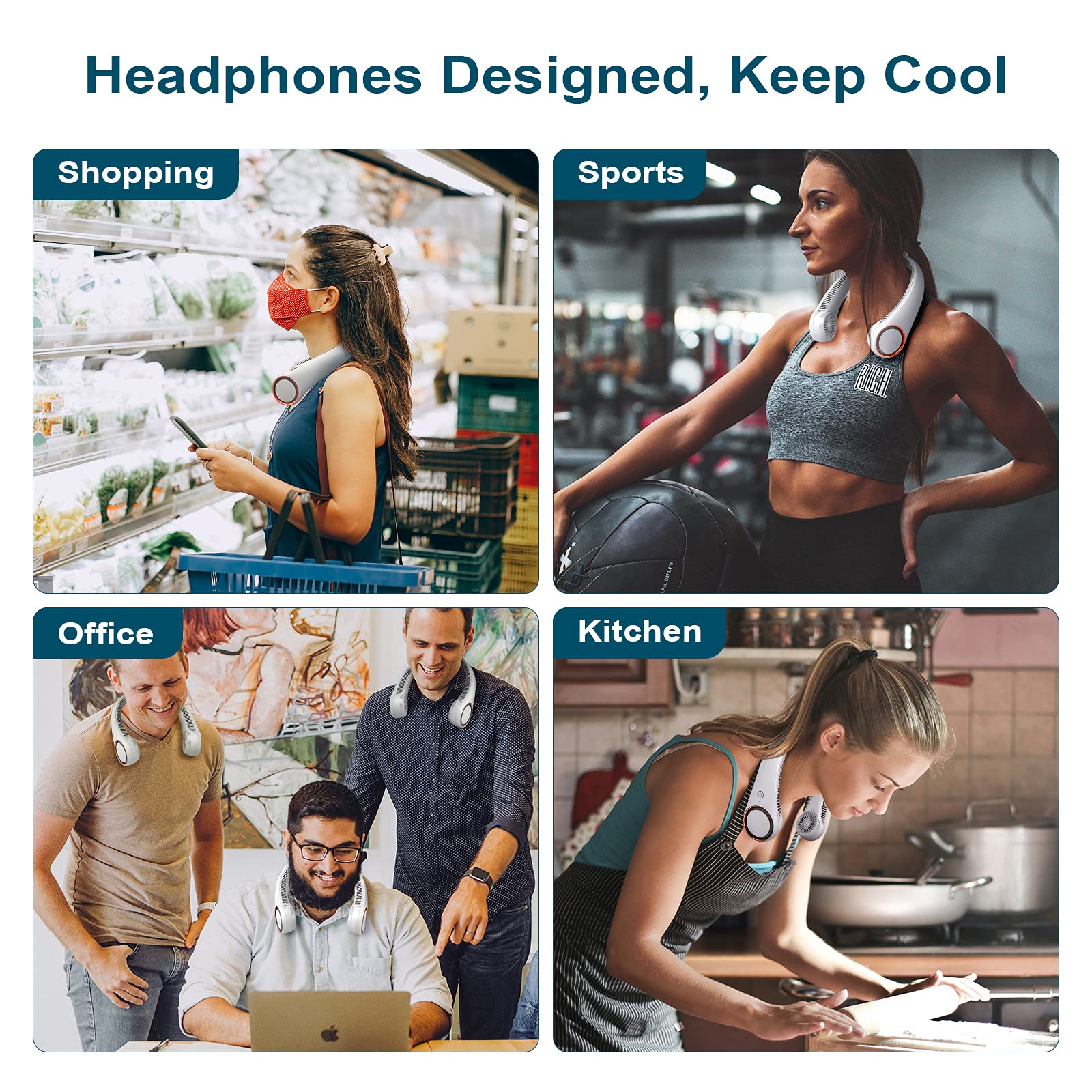 Civpower Neck Fan: Portable Personal Neck Cooling Rechargeable Bladeless Fan - Hands Free 3 Speed