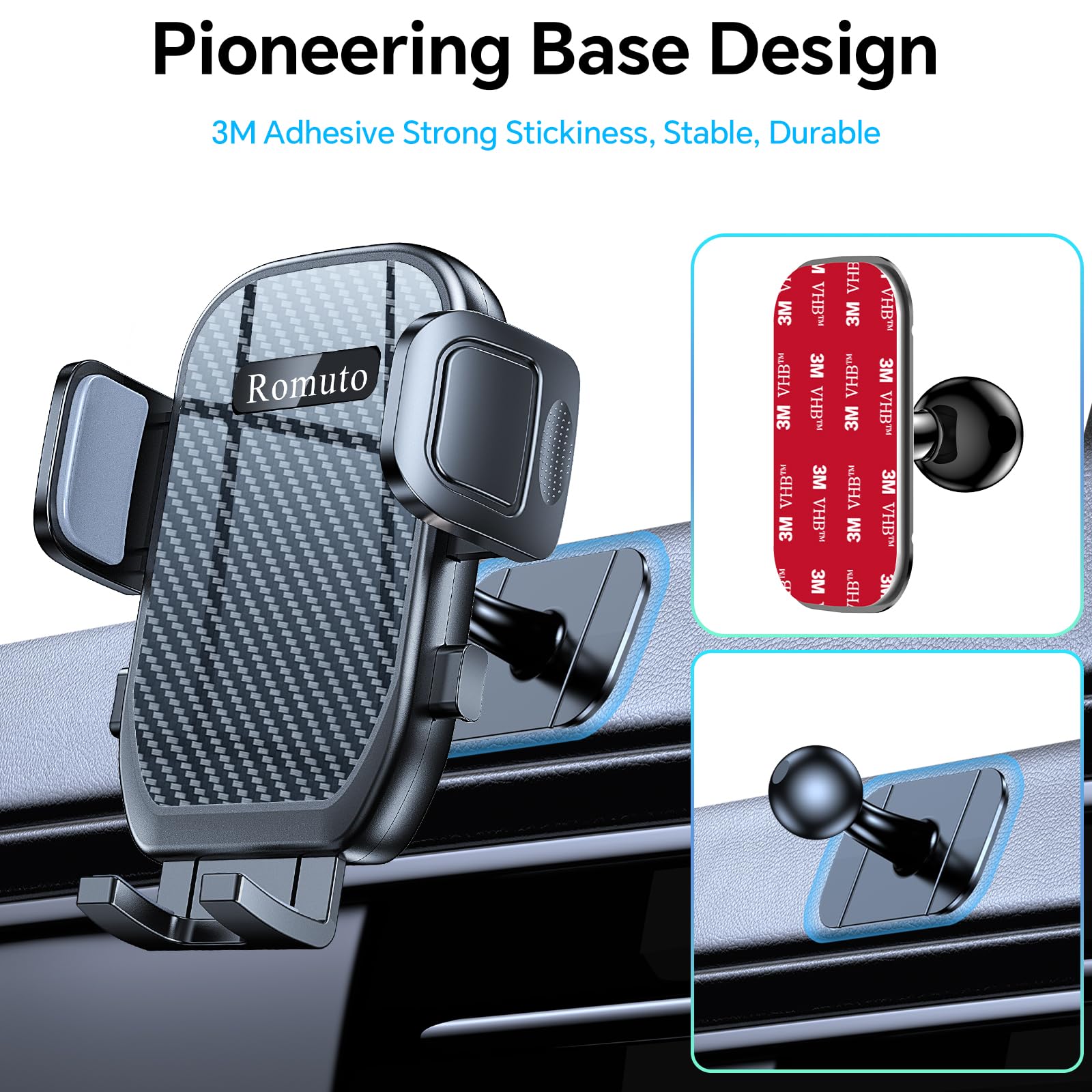 Romuto Car Phone Holder Mount【Window + Vent +Dashboard】Dash Mounted Holders, Suction Cup Phone Holders For Your Car Phone Mount For Truck Cell Phone Automobile Cradle For Iphone Samsung All Smartphone