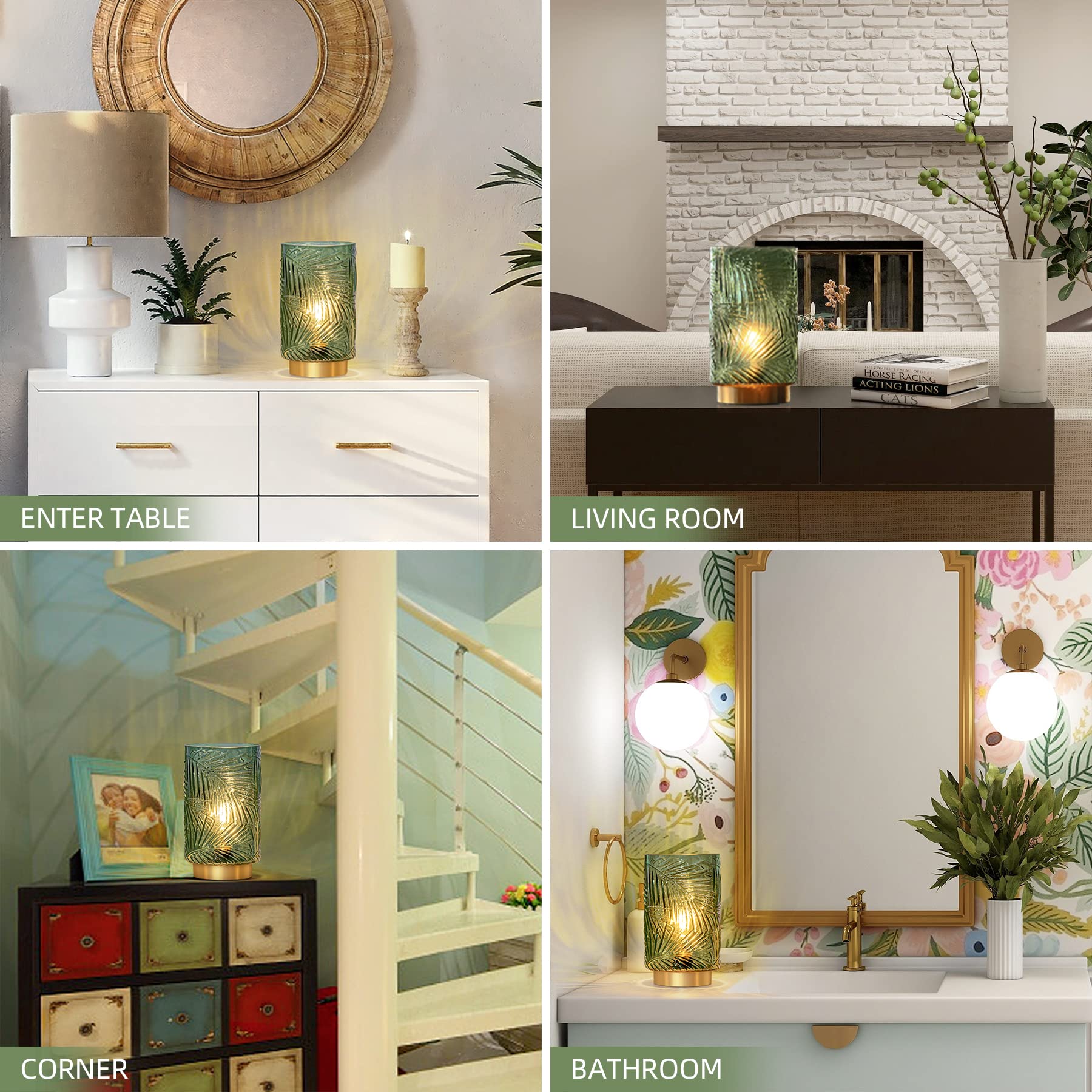 Mj Premier Battery Operated Table Cordless Lamps For Home Decor, Nightlight With Led Bulb With Timer, Decorative Lights For Living Room Bedroom Tabletop Entryway Centerpiece (L Green)