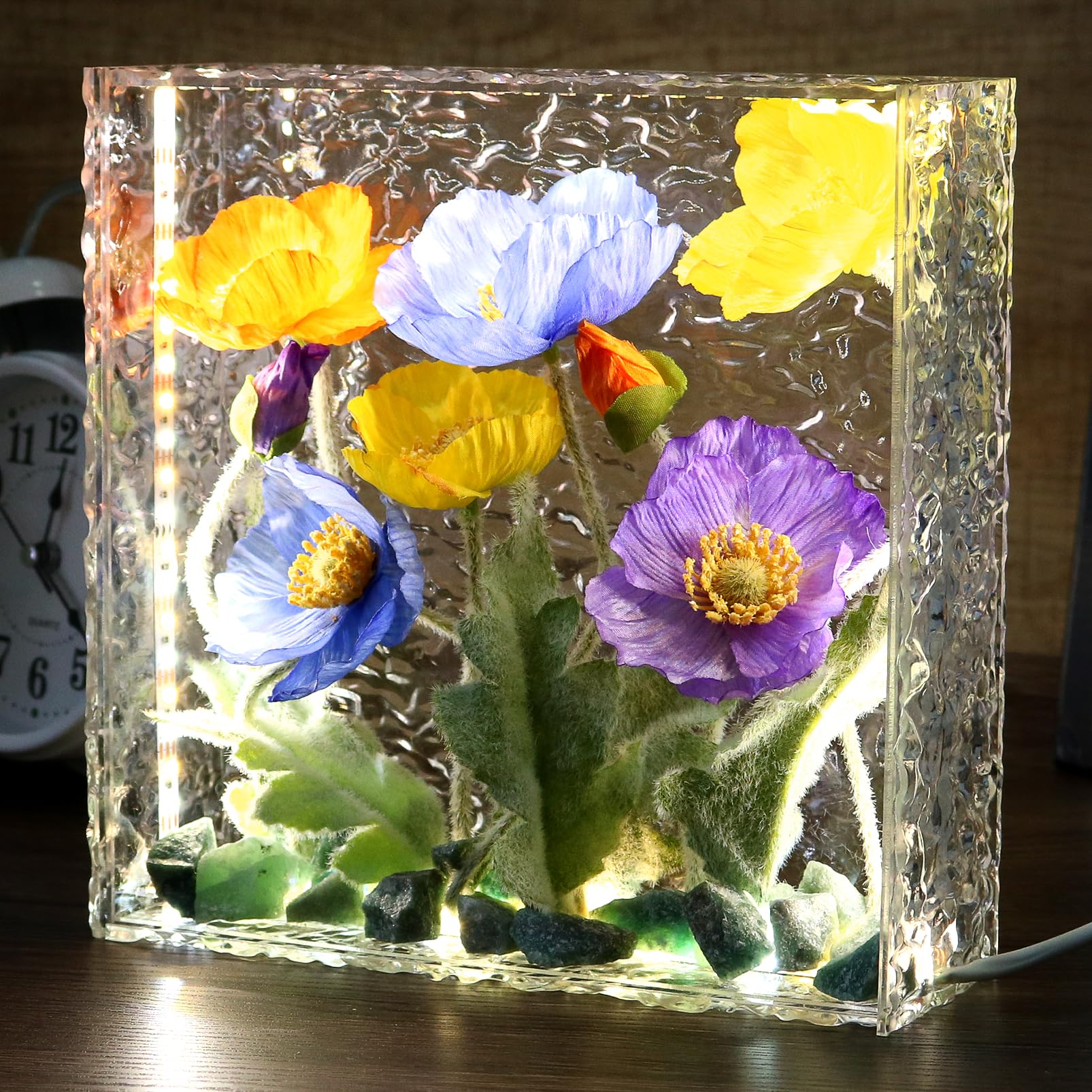Smuk Handmade Led Artificial Flowers Lamp, 3-Way Dimmable Flower Table Lamp In Clear Acrylic Box, Unique Decorative Night Light For Bedroom Living Room, Flower Birthday For Women And Girls
