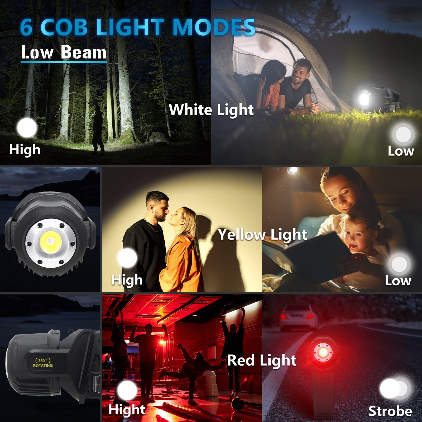 Jsknb 3000000 Lumens Spotlight, 9 Modes Rechargeable Led Spotlight Flashlight With 350° Rotate Head, Super Bright Spot Lights Outdoor Handheld, Waterproof Solar Flashlight For Emergencies, Xx-Large