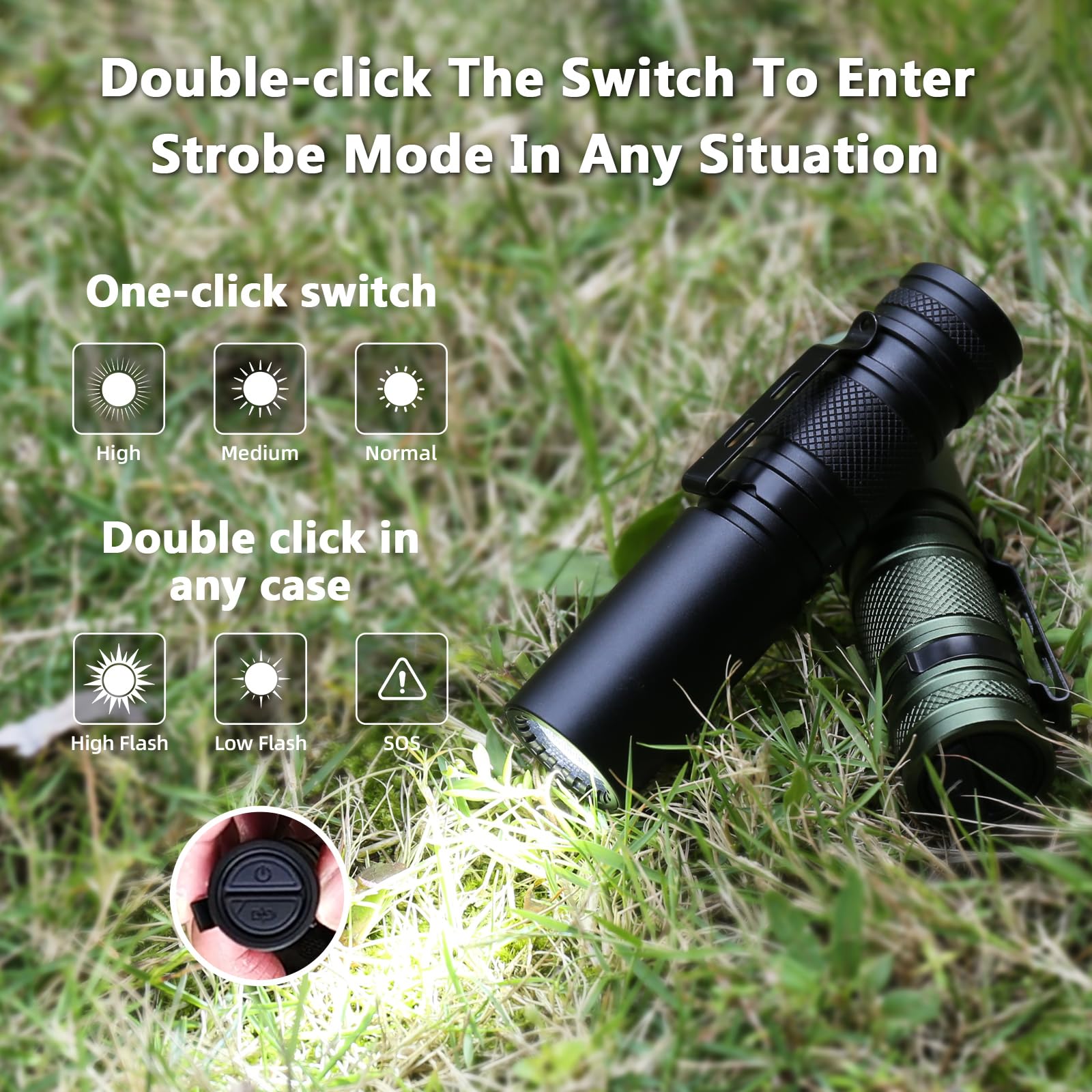 Trliradyn 2000Lm Edc Tactical Flashlight Ip65 Waterproof With 6 Mode,Rechargeable High Lumens Led Pocket Flashlight,14Hr(2600Mah) Battery Life For Daily Home Use, Adventure, Tactical Outdoor, Emergency