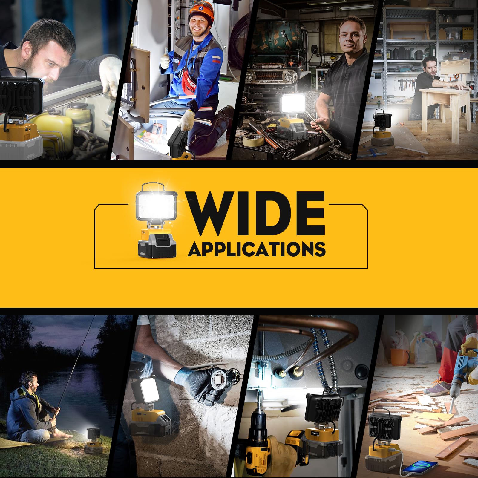 Ecarke Cordless Handheld Flashlight For Dewalt 18V/20V: Led Work Battery Light - 20W 2000Lm Tools For Working In Dark Environments,Outdoor,Fishing,,Job Site&Security Lighting(Only Tool)