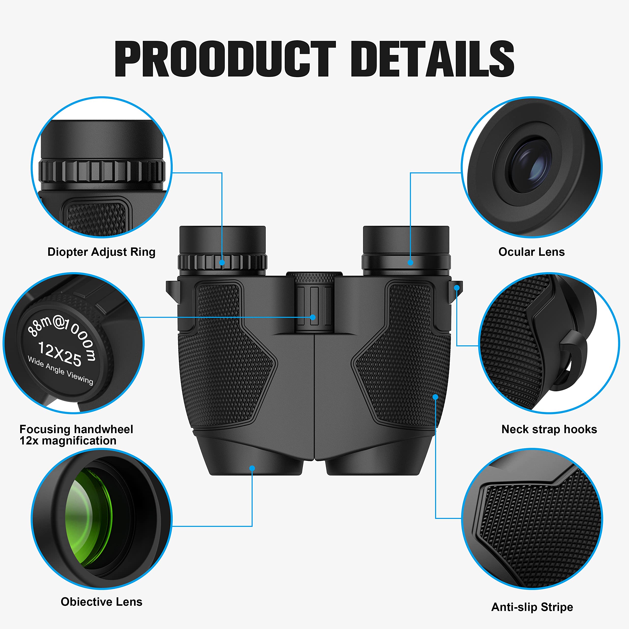Retulgie Binoculars 12X50 For Adults And Kids Night Vision Binoculars Compact Binocular Large Eyepiece Waterproof Binocular Wide Field Of View For Bird Watching,Hiking,Hunting,Concert With Carrying Bag