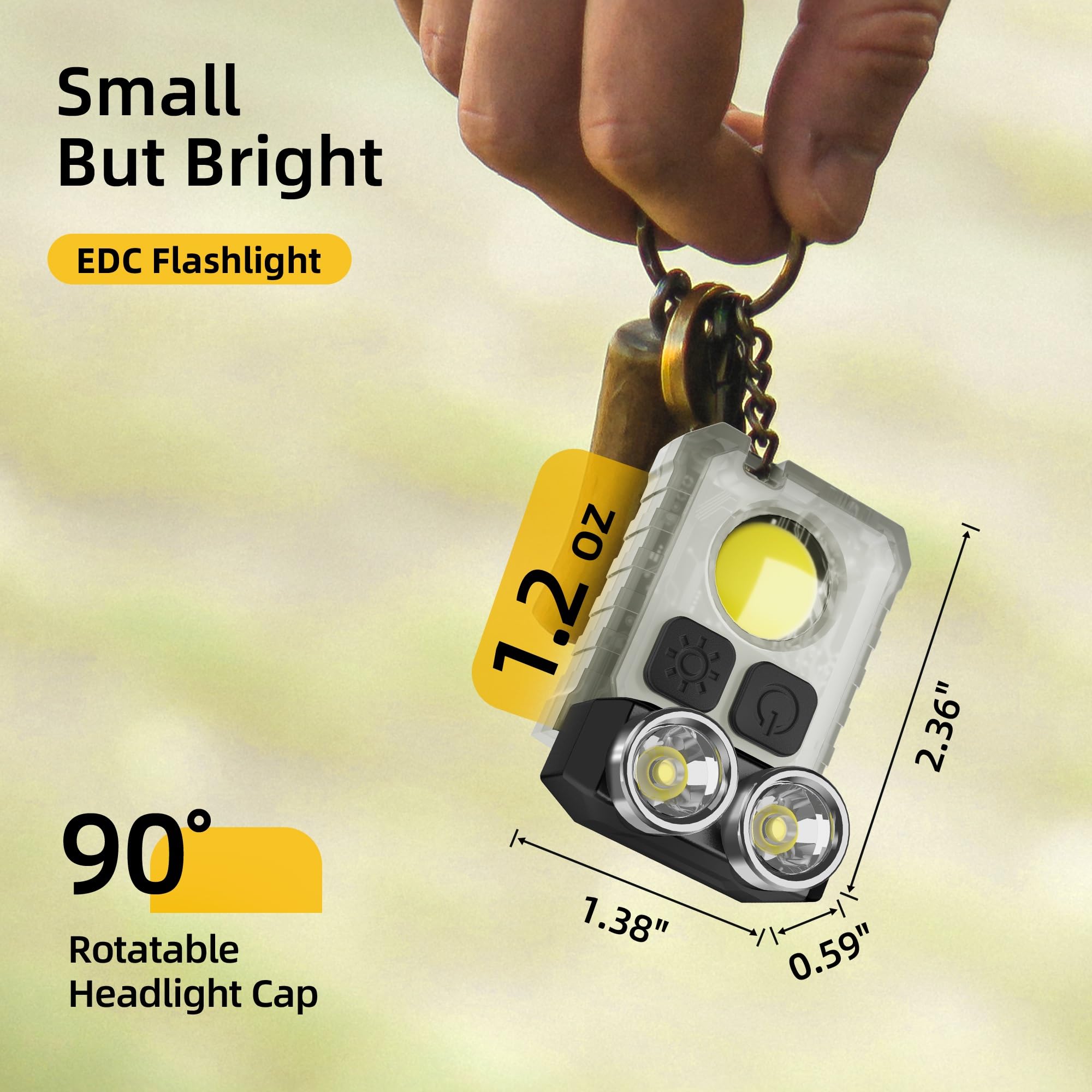 Clakap Rechargeable Edc Flashlight, 1200Lm Keychain Flashlight With Cob Floodlight, 11 Modes Magnetic Small Flashlight 90°Head Swivels Portable Mini Pocket Light With Clip For Camping, Outdoor,