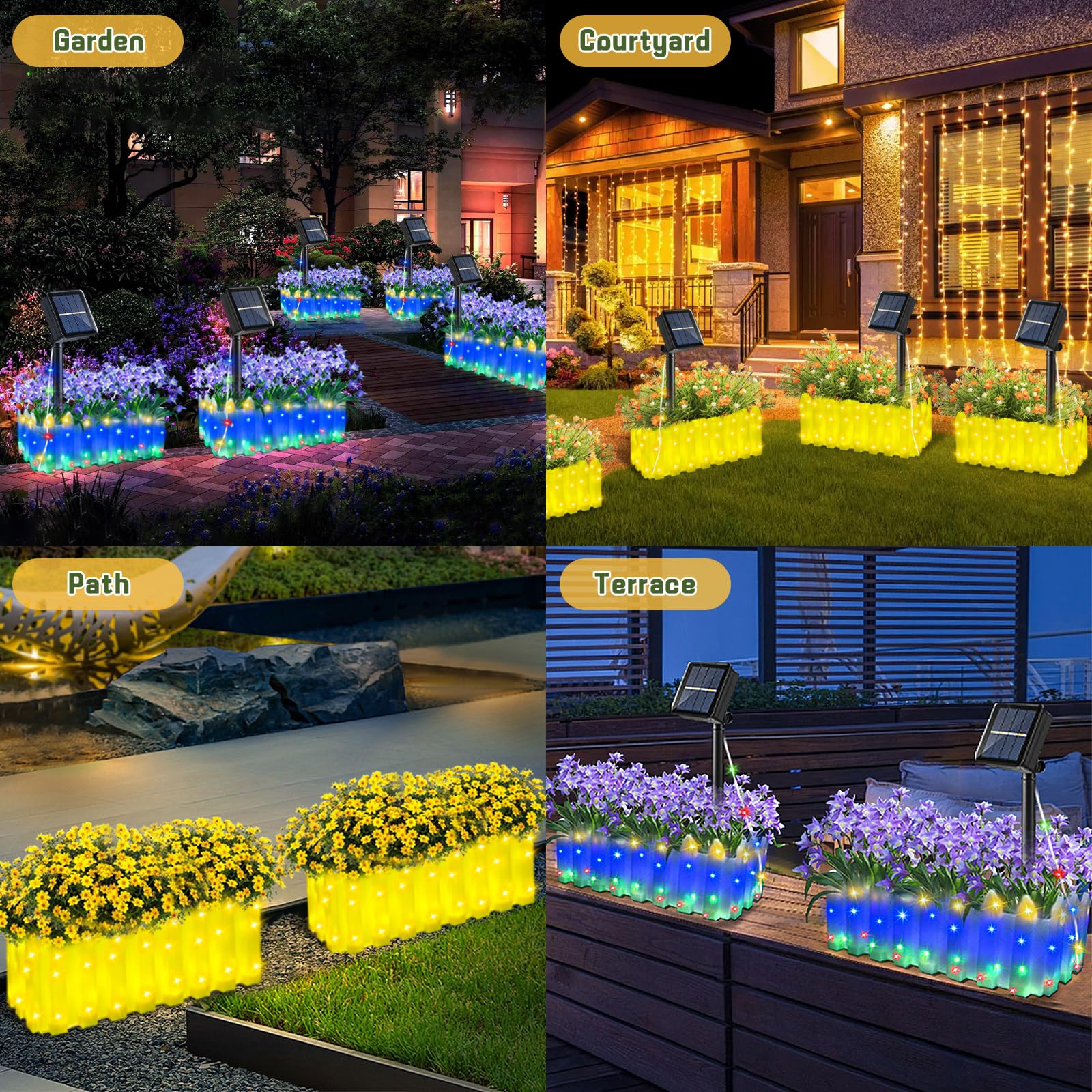 Strackvial Solar Fence Lights, 8 Lighting Modes Yellow Planter Light Path Light, Ip65 Waterproof Outdoor Decorative Light With Warm Light, Led Landscape Lights For Windows Patio Lawn (Yellow--Warm Light)