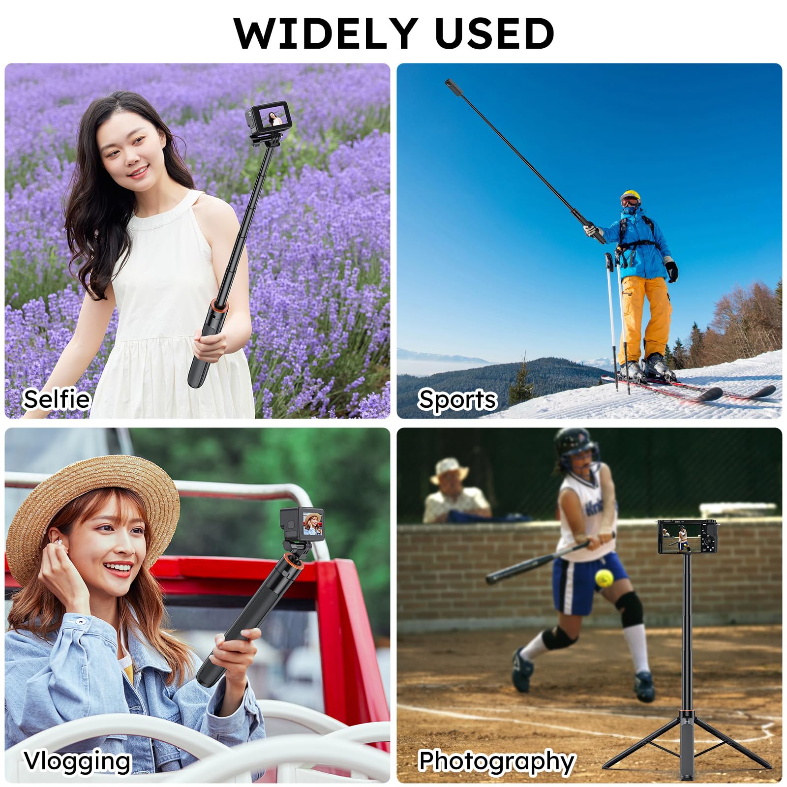 Vrig Direct Vrig 54" Extendable Camera Tripod For Insta360 X5 X4 X3 X2 Selfie Stick Tripod With 1/4" Screw Mini Portable Camera Stand Tripod For Hero 13 12 11 10/Dji Osmo Action 5Pro 4 3/Insta360 Ace Pro