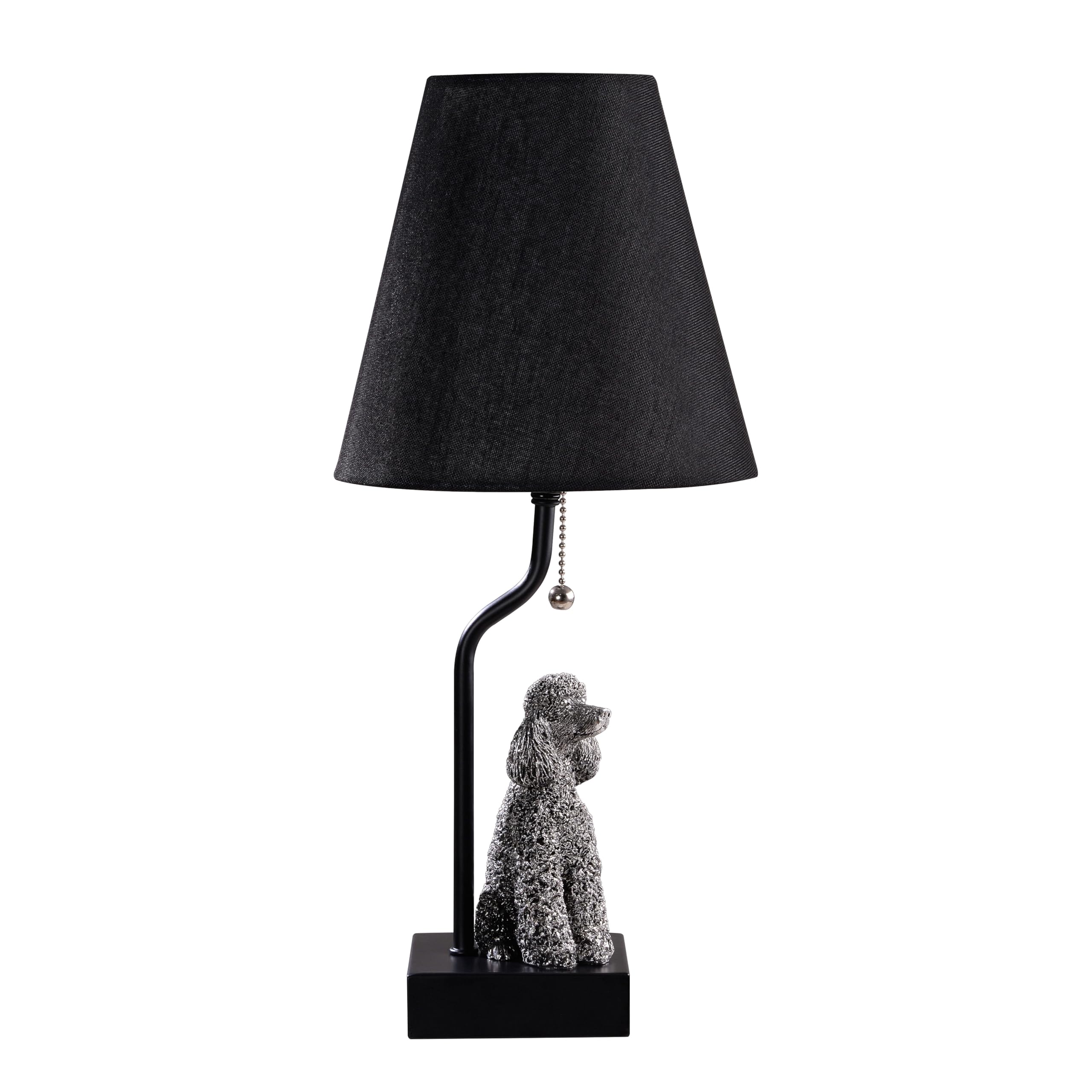 Jjdqb Portable Poodle Table Lamp With Usb-C & Usb-A Charging Ports, Black Fabric Shade & Dog Figurine Base, Nightstand/Bedside Lamp With Pull Chain Switch – For Dog Lovers 24094
