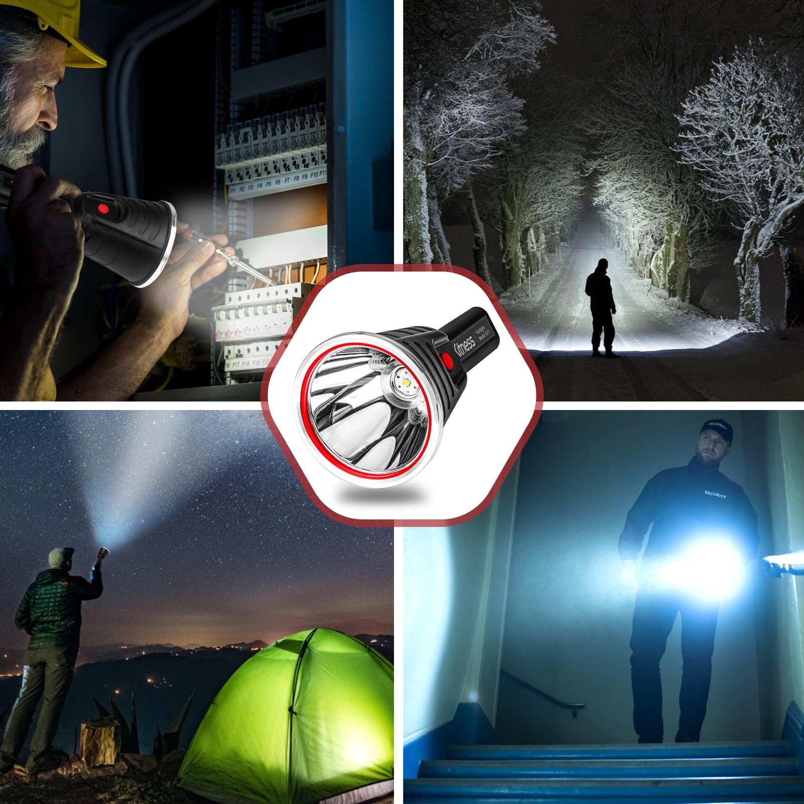 Kitness High Power Handheld Spotlight Rechargeable Led Flashlights Waterproof Searchlight Superbright Coon Hunting Lights Torch Flashlight (K611 Black Yellow Light)
