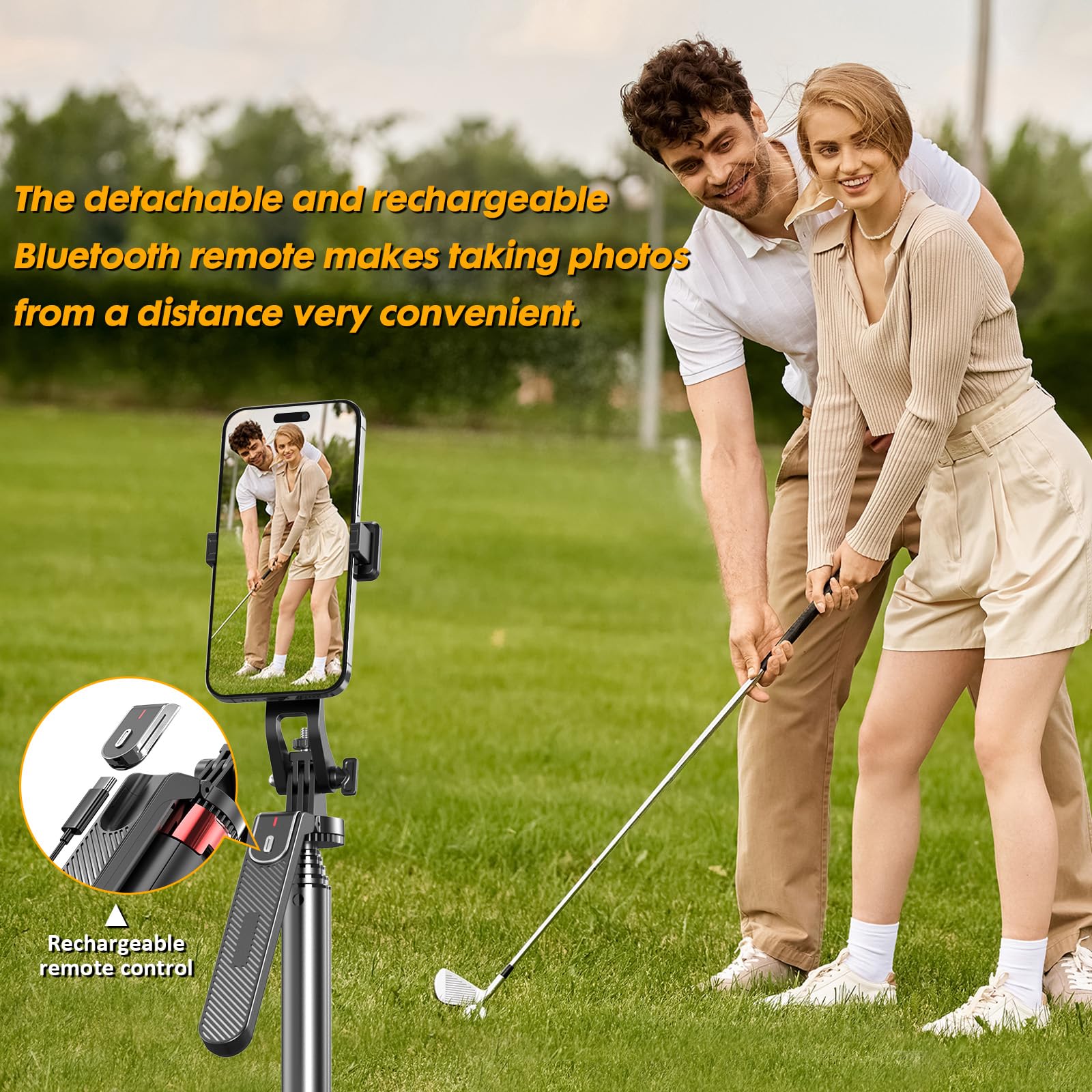Fuiczsn 70" Phone Tripod & Selfie Stick For Golf Swing, Extendable Cell Phone Tripod Stand With Ground Stakes, Wireless Remote And Phone Holder, Golf Training Aid -Compatible With Iphone Android Phone, Camera