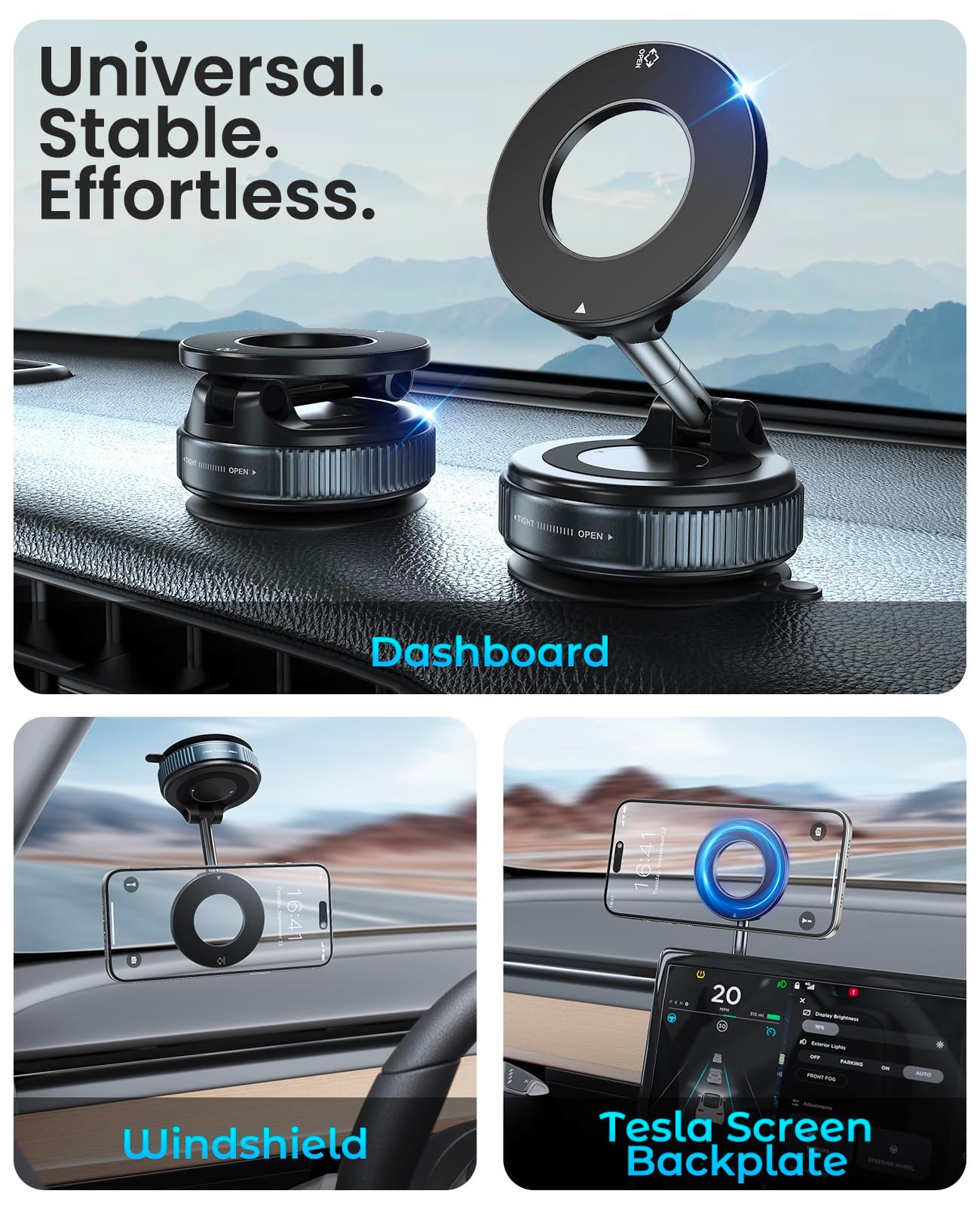 Jononser Vacuum Magnetic Suction Cup Phone Mount For Magsafe, 360° Adjustable Magnetic Phone Holder, Pocket Size Foldable Portable Cell Phone Holders For Your Car For All Smartphones & All Car Models