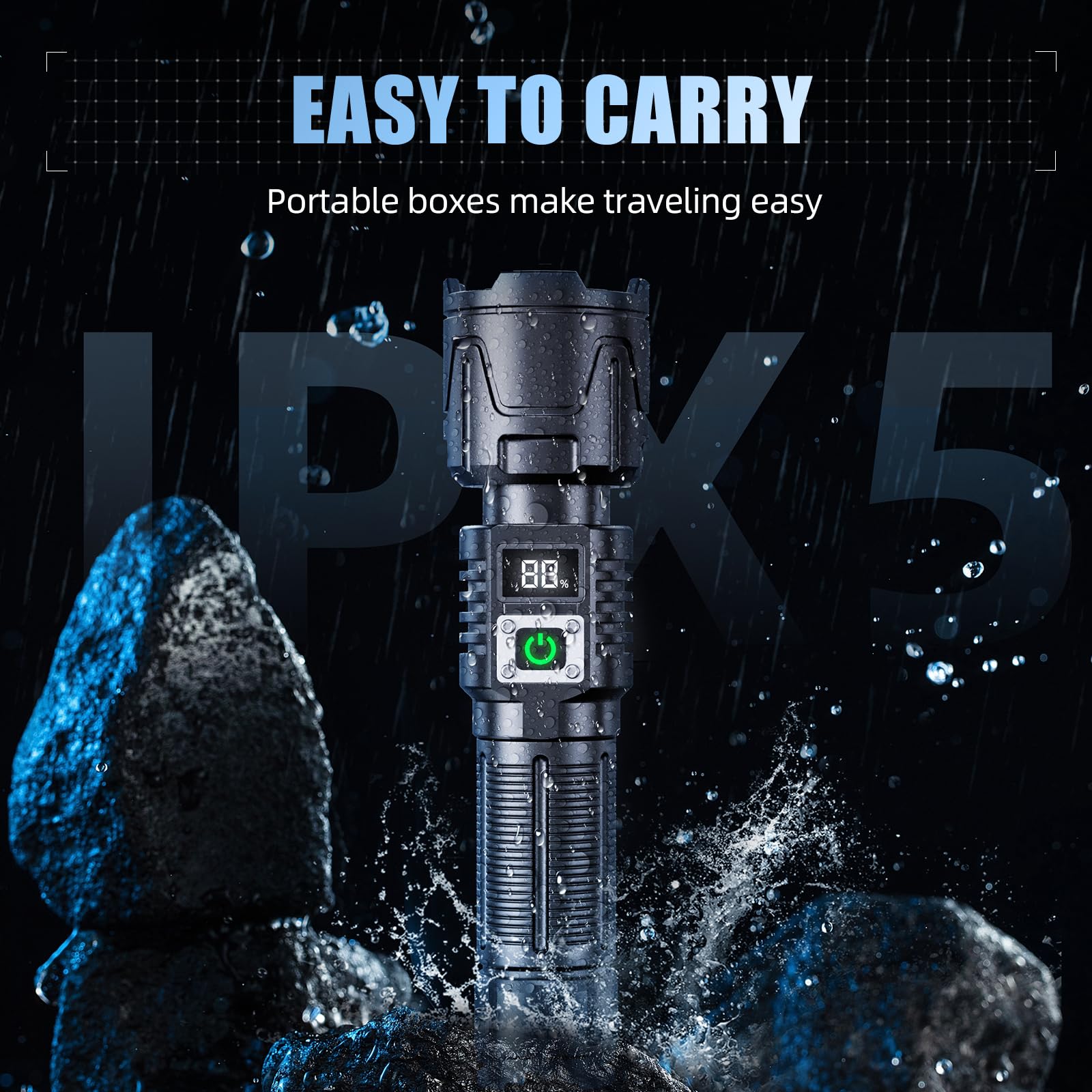 Poho Rechargeable Flashlights High Lumens - 900000Lm Super Bright Flashlight - Led Flashlight With Lcd Display, Zoomable, Waterproof, Handheld Flashlights For Emergencies, Camping - 2 Pack, Medium