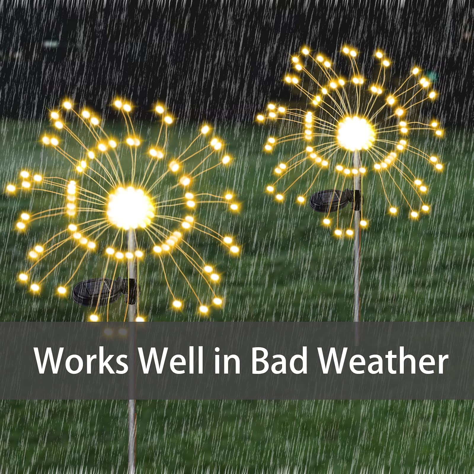 Xvz Solar Garden Light, 2 Pack  120 Led Solar Powered Firework Light,2 Modes And Waterproof Diy Outdoor Decoration Light For Walkway Pathway Backyard Christmas Party Decor（Warm White）