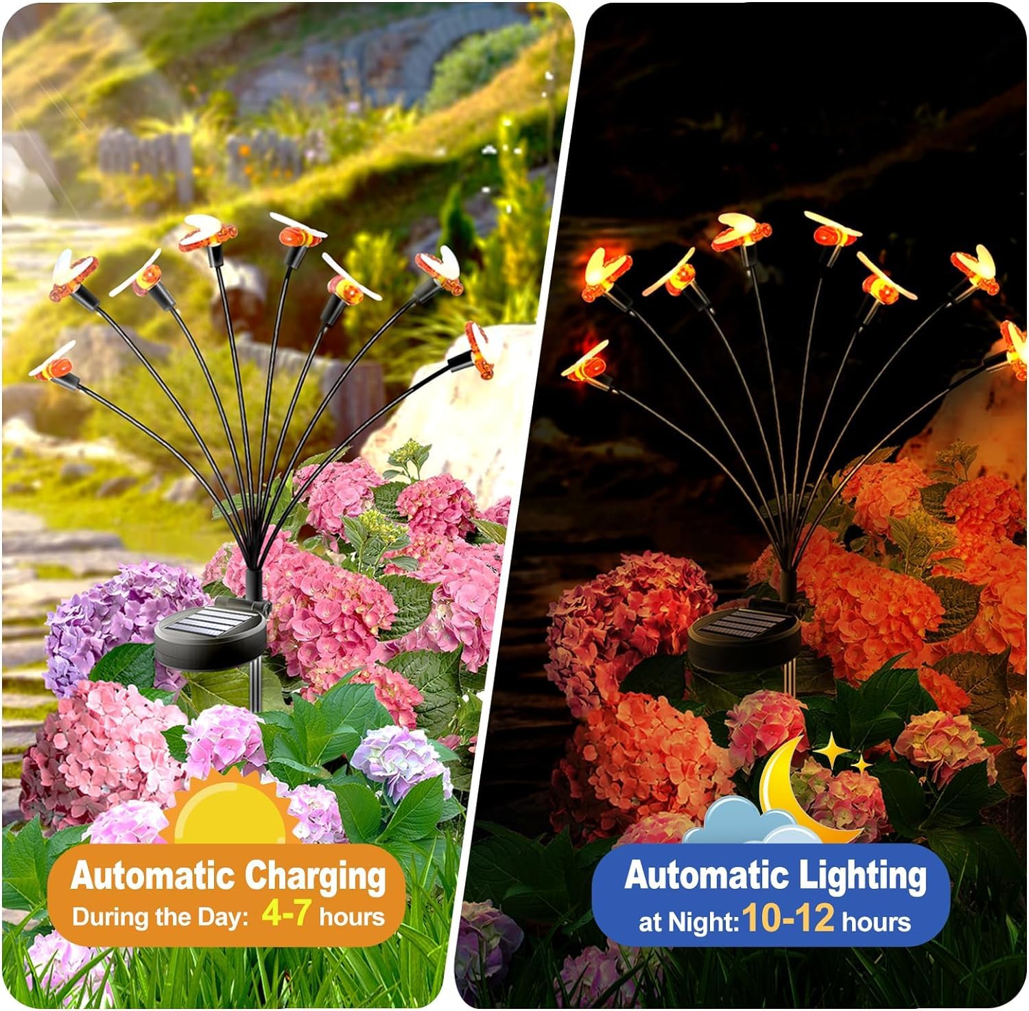 Hflyjpyw Solar Garden Lights - 2 Pack 16Led Solar Bee Firefly Lights With 2 Lighting Mode, Sway By Wind, Waterproof Solar Decorative Outdoor Lights For Yard Patio Walkway Decoration, Warm White