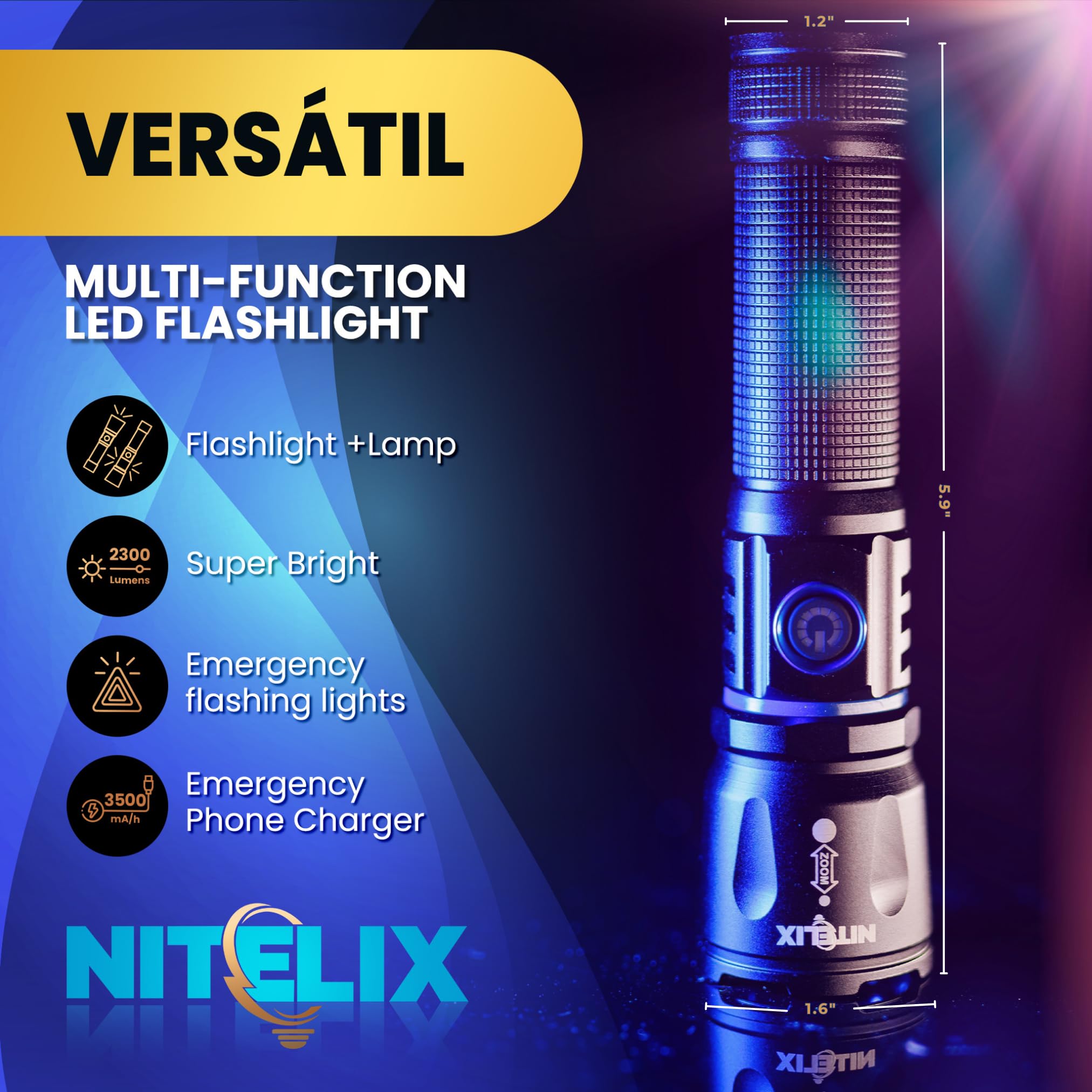 Nitelix Small Rechargeable Bright Flashlight With Holster - High Lumens Led Flashlights For Home, Walking At Night & Emergencies - Powerful, Brightest Flash Lights, High Powered Linterna Recargable