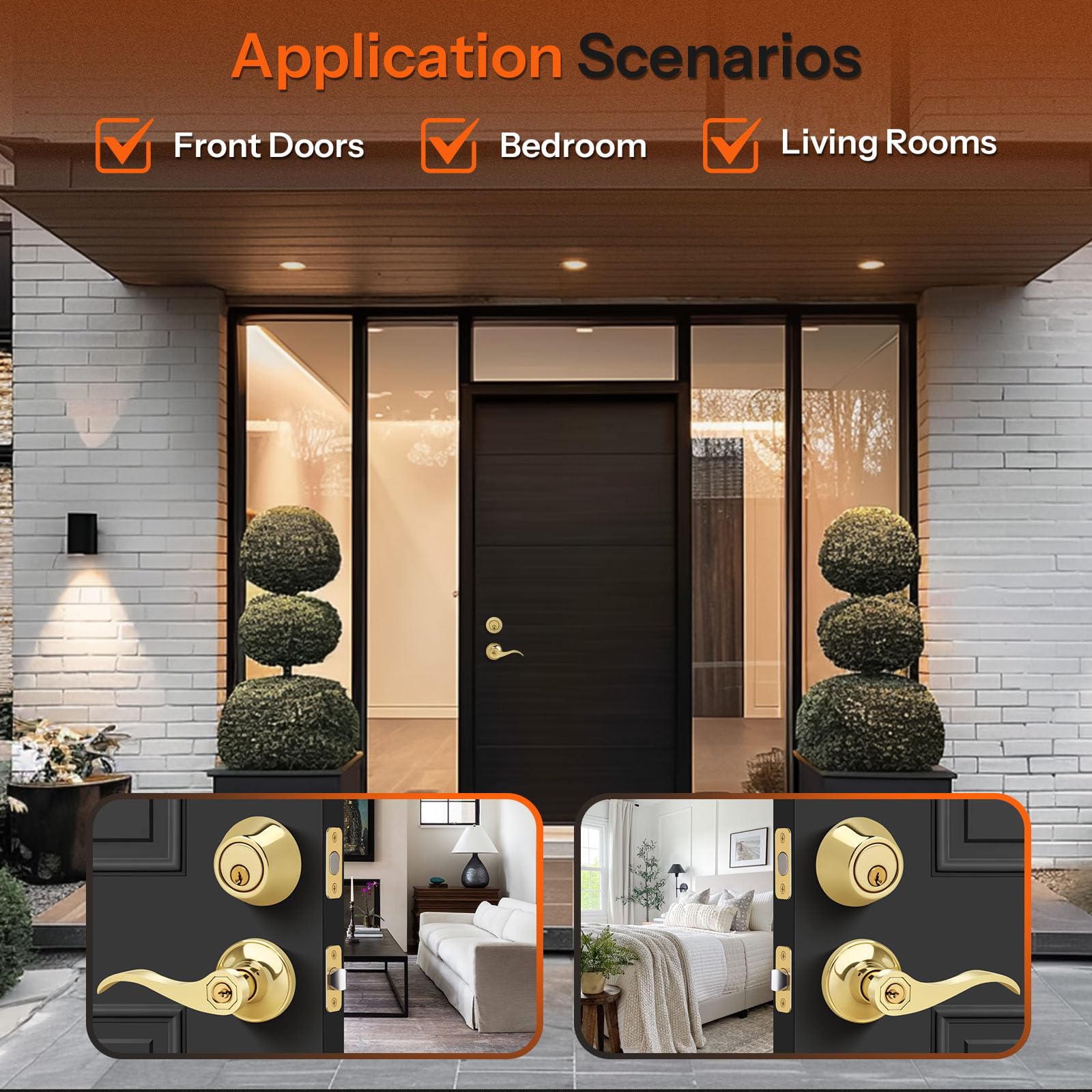 Gaurqiah Keyed Single Cylinder Deadbolt Lock For Exterior, Round Design Dead Bolt For Front Door And Entrance Door, Polished Brass