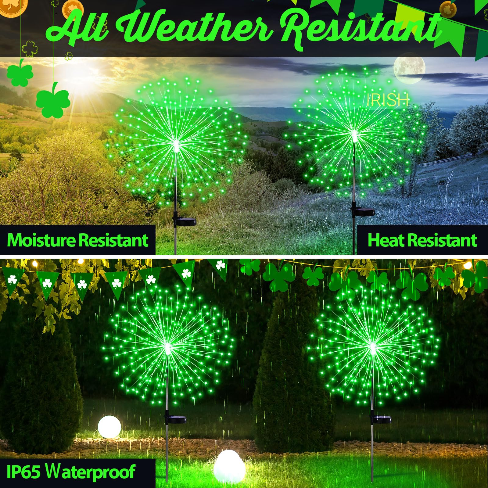 Tujoe 6 Pcs Green Solar Firework Stake Lights 180 Led 8 Modes Waterproof Led Sparkler Lights Outdoor Decoration For Garden Patio Yard Pathway Walkway Lawn Easter Halloween Christmas Wedding Party
