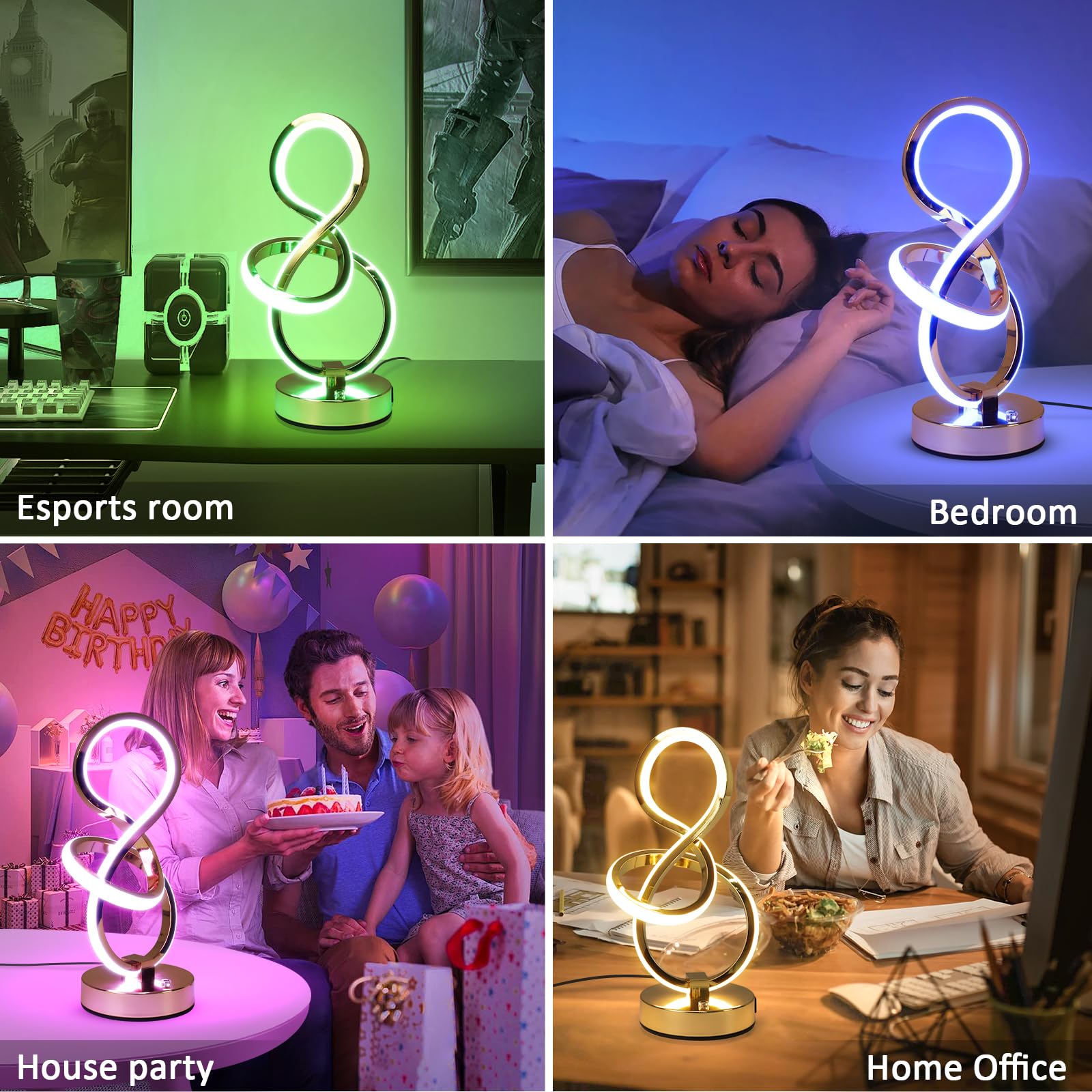 Eidearay Modern Spiral Table Lamp, 7 Colors 10 Light Modes Led Nightstand Small Lamp With Usb C+A Ports, Touch Dimmable Lamps For Living Room Bedroom Bedside, Unique & Cool Lamps,Gold