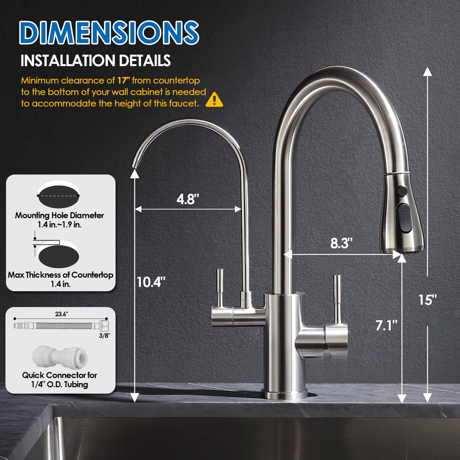 Rovogo Kitchen Sink Faucet With Filtered Water Spout, Dual Handle Single Hole High Arc Faucet With Pull Down Sprayer, Stainless Steel, Brushed
