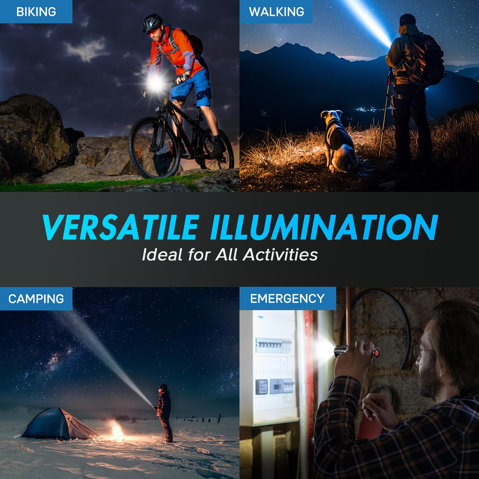 Wdtpro Led Flashlight High Lumens Sr2000 Pro, 4 Pack Brighter Utility Flashlights With 5 Modes & Zoomable, Powerful Mini Flash Light For Emergency, Camping, Hiking (Black)