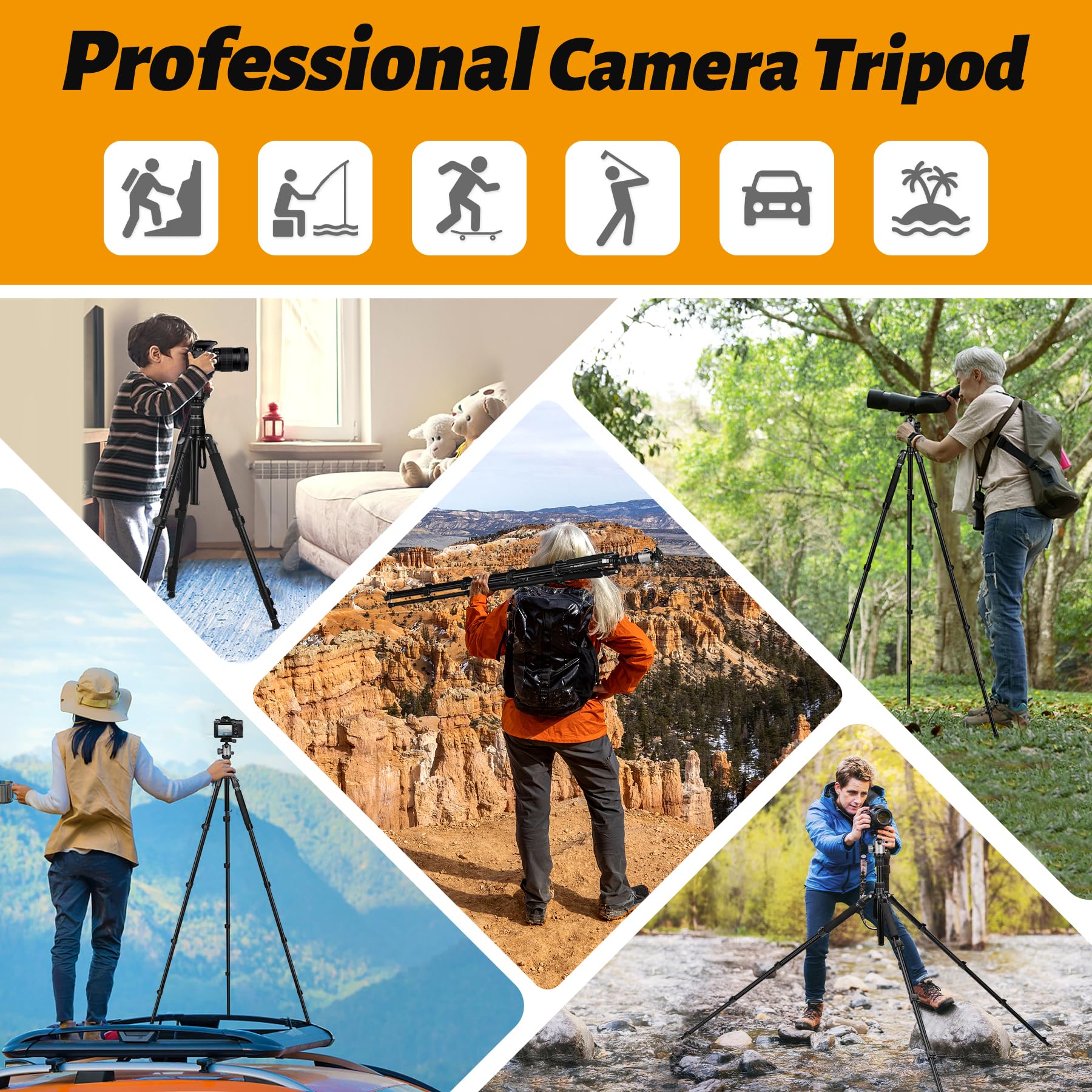 Joilcan Tripod For Camera, 81" Aluminum Camera Tripod Monopod, Heavy Duty Travel Tripods For Spotting Scope Binoculars Laser Level, Payload 35Lb
