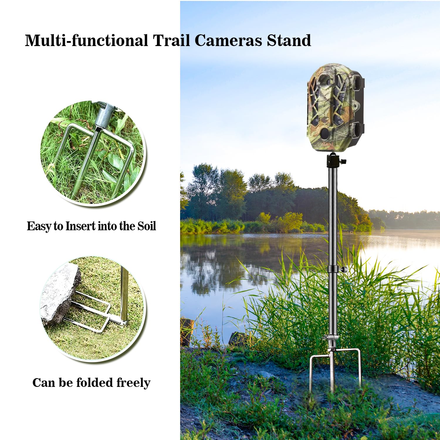 Stedan 1 Pack Trail & Game Camera Stand Thick Foldable Stainless Steel Bracket 360° Adjustable Universal Thread Connection 1/4''-20 (6 Mm) For Trail Camera Deer Cam Accessories