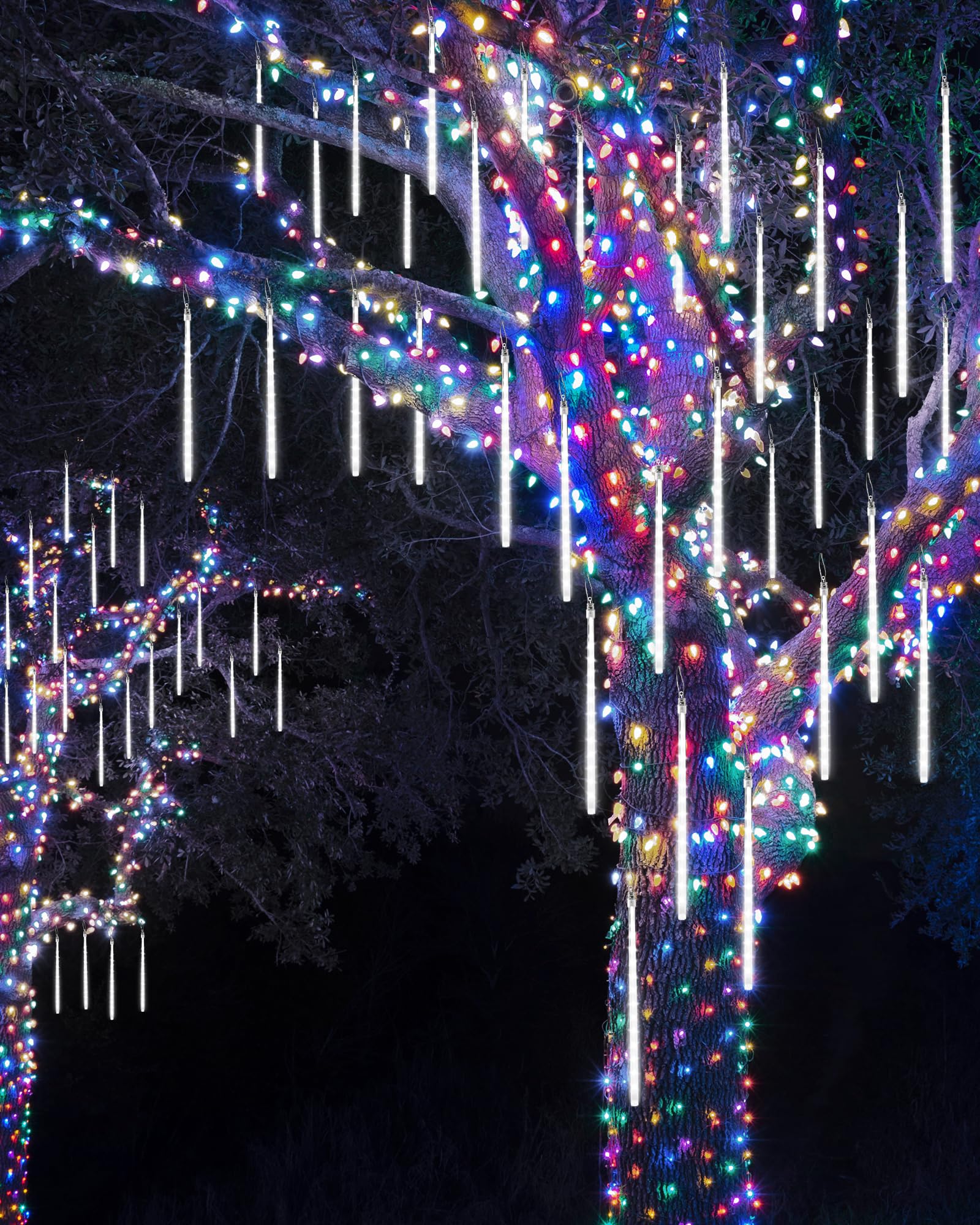 Ibaycon 20 Tubes 480 Led Meteor Shower Rain Lights, 11.8 Inches Cascading Icicle Lights Waterproof Outdoor, Connectable Falling Raindrop Lights With Timer For Holiday Party Christmas Decorations