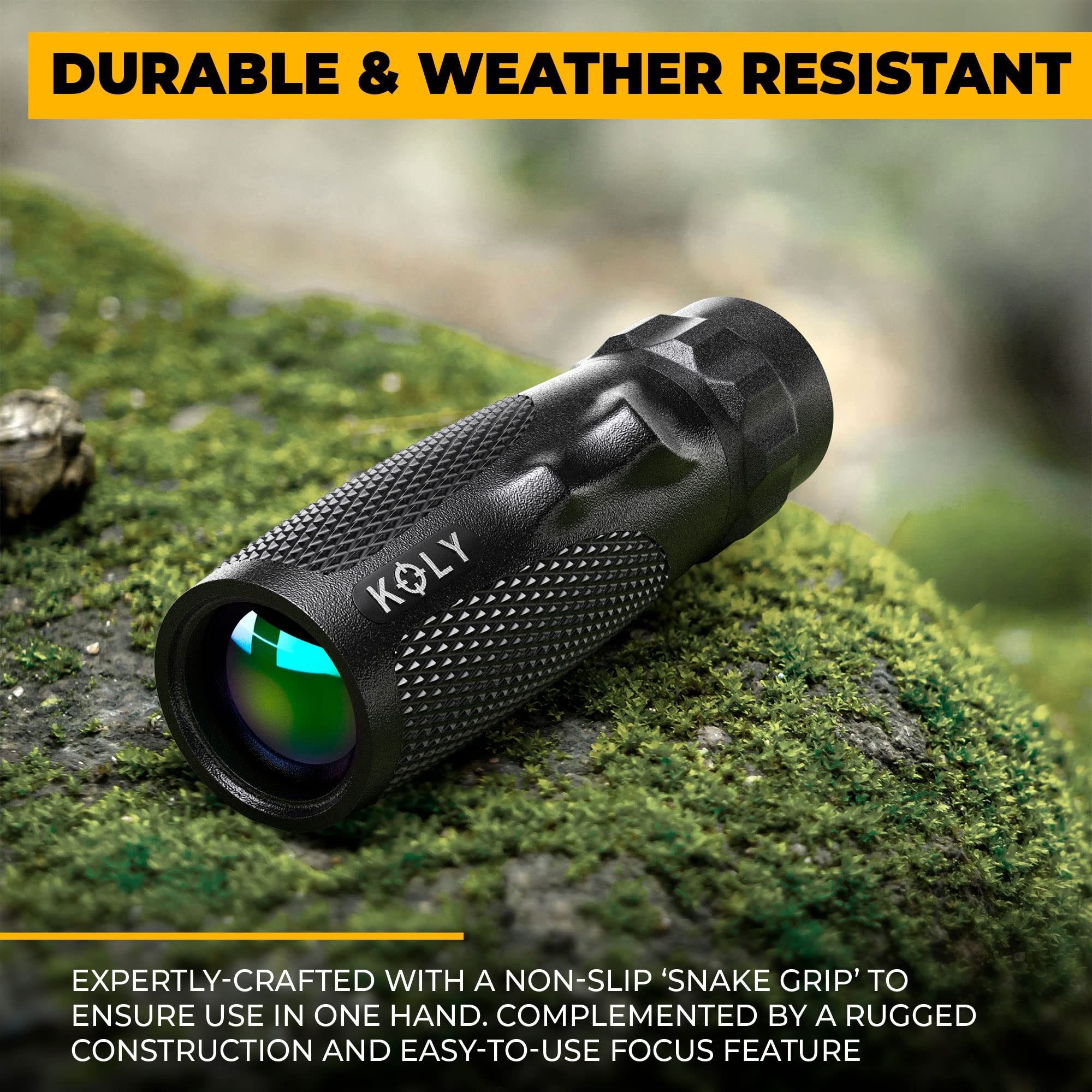 Koly Bak-4 Prism 10X25 Monocular Telescope, Compact Weather Resistant Scope With Snake Skin Grip, Designed For Bird Watching, Hiking, Hunting, Archery, And More, 10X Magnification, Black