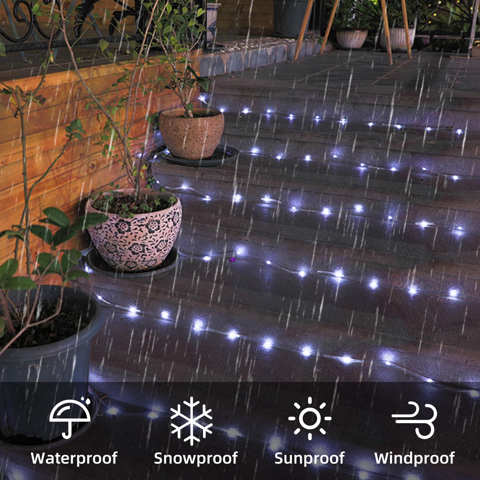 Ijg Christmas 2 Pack Solar Rope Lights Outdoor Waterproof,Each 33Ft 100 Led 8 Modes And Timer Clear Tube String Lights For Outside(White)