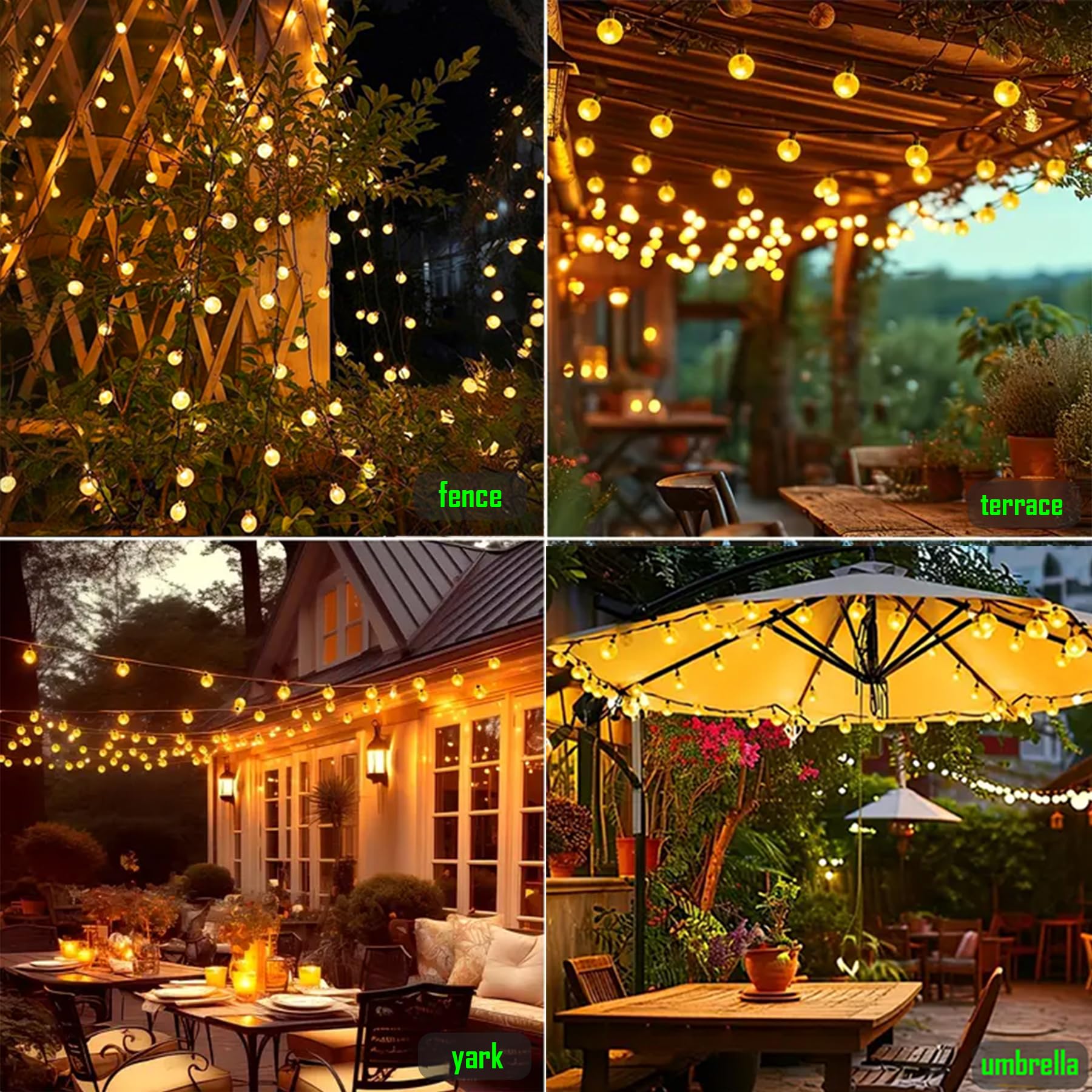Hbwonfur Solar String Lights Outdoor, 2 Pack Total 42Ft 60 Led Crystal Ball Waterproof Solar Powered Globe Lights For Garden, Lawn, Gazebo, Porch, Yard, Wedding, Outdoor Decorations (Warm White)