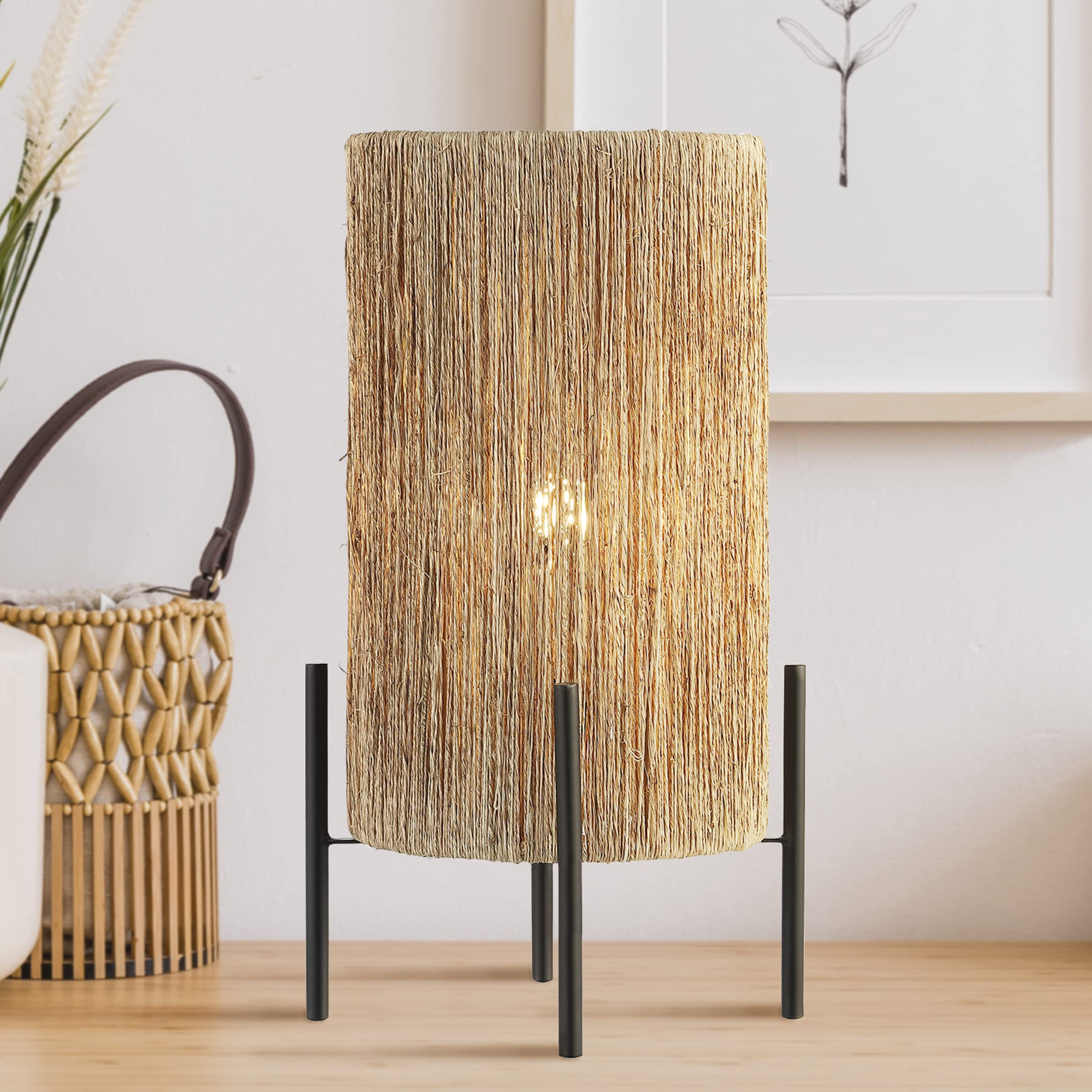 Jonathan Y Jyl4043A Kai 16.5" Coastal Minimalist Rattan Led Table Lamp Modern Contemporary Bedside Desk Nightstand Lamp For Bedroom Living Room Office College Bookcase, Brown