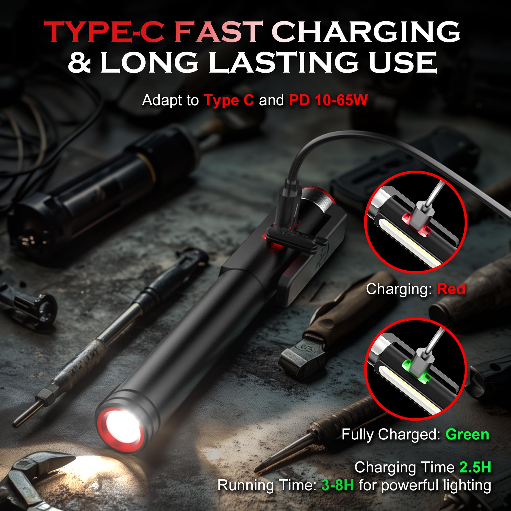 Favourlite Pen Light Flashlight, 800 Lumens Led Pen Flashlights Rechargeable 6 Modes Cob Magnetic Flashlight With Clip Bright Pocket Flashlights Work Light Portable Waterproof Durable Penlight For Nurse