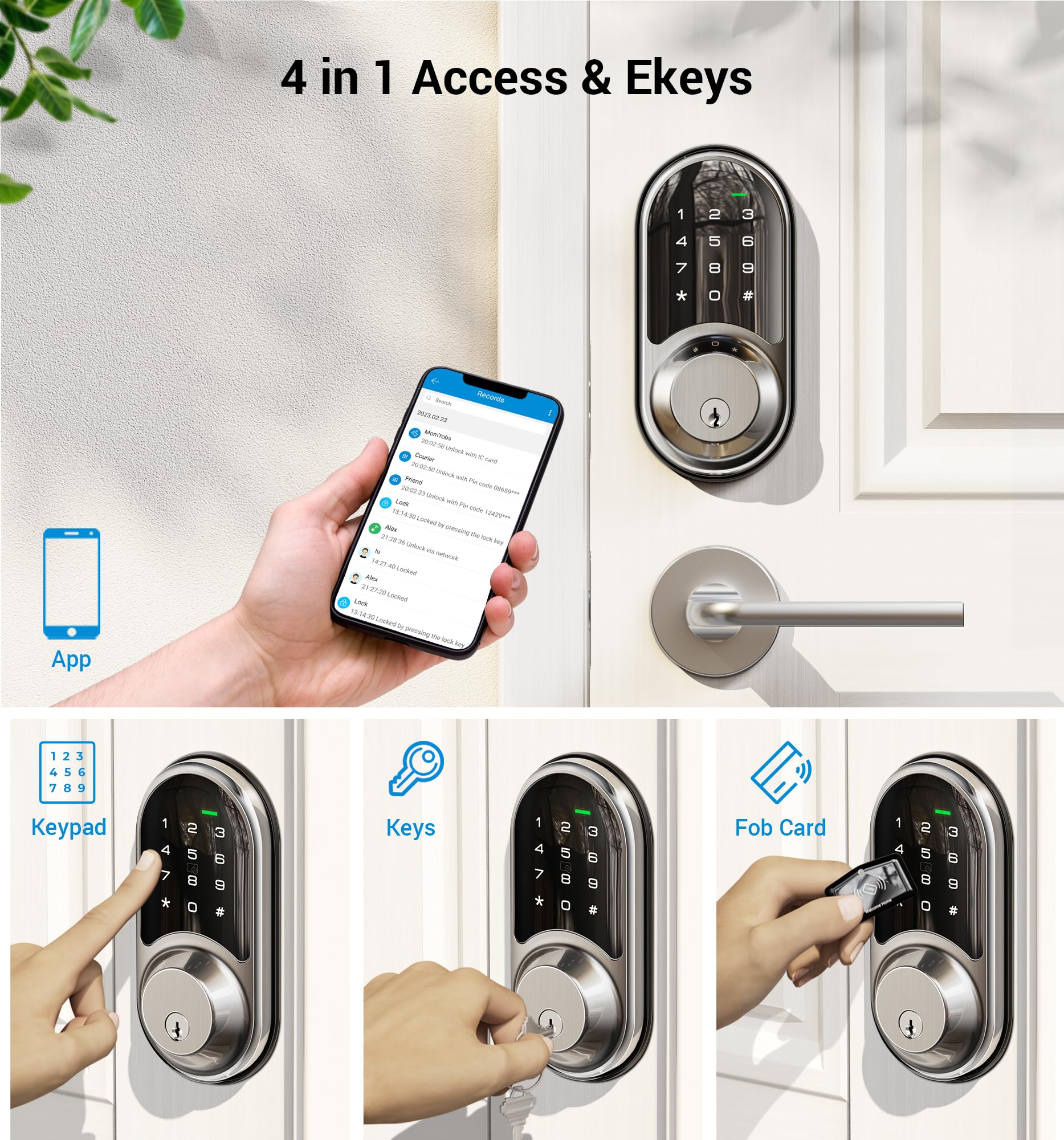 Veise Rz06 Smart Lock For Front Door With App Control, Keyless Entry, Electronic Digital Deadbolt With Touchscreen Keypad Set, Smart Deadbolt, Auto Lock, Easy Installation, Satin Nickel