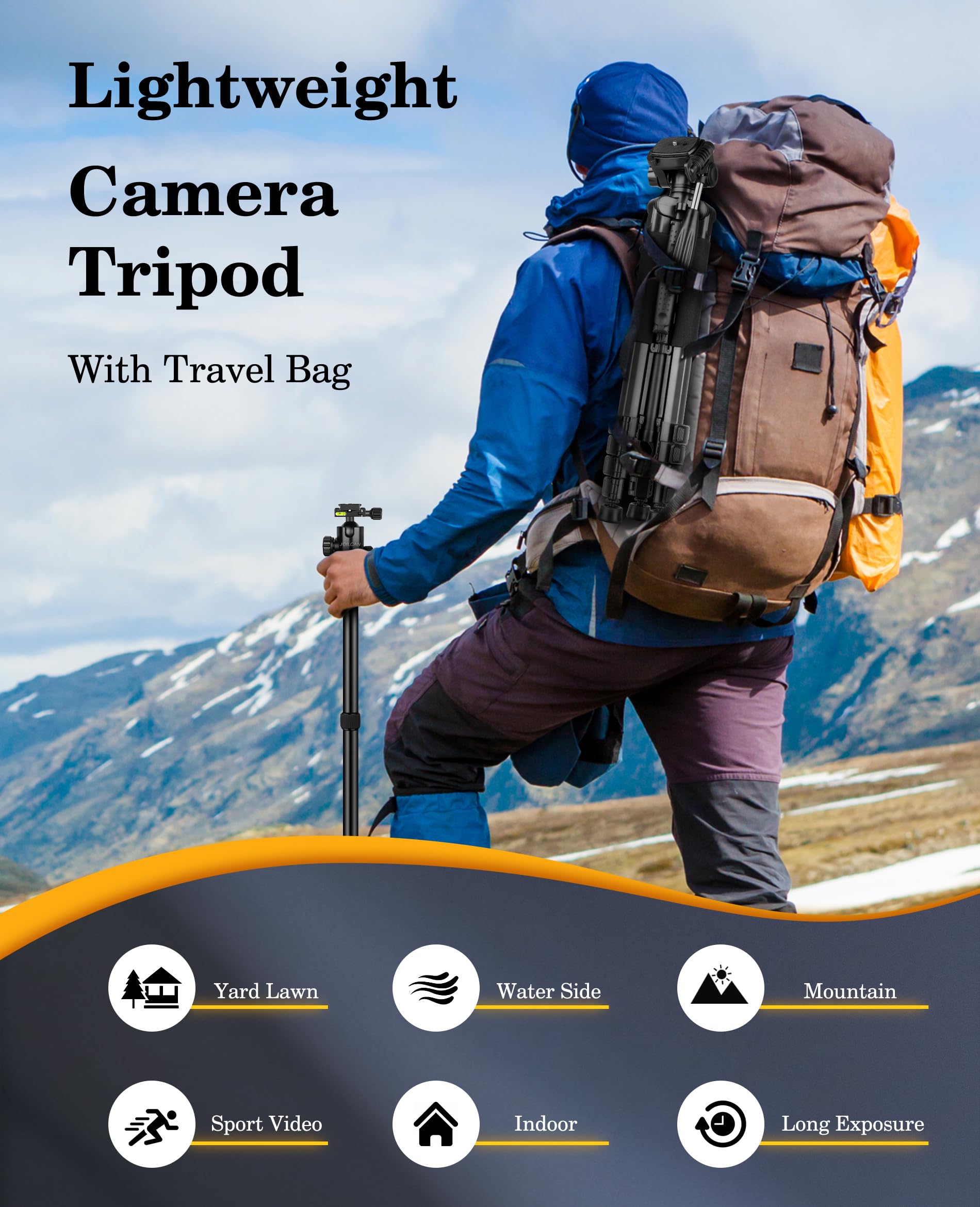 Joilcan Tripod, 75" Tripod For Camera & Phone, Heavy Duty Camera Tripod Travel Tripod With Remote Carry Bag, Tripods Compatible With Canon Nikon Camera Dslr Laser Level Camcorder