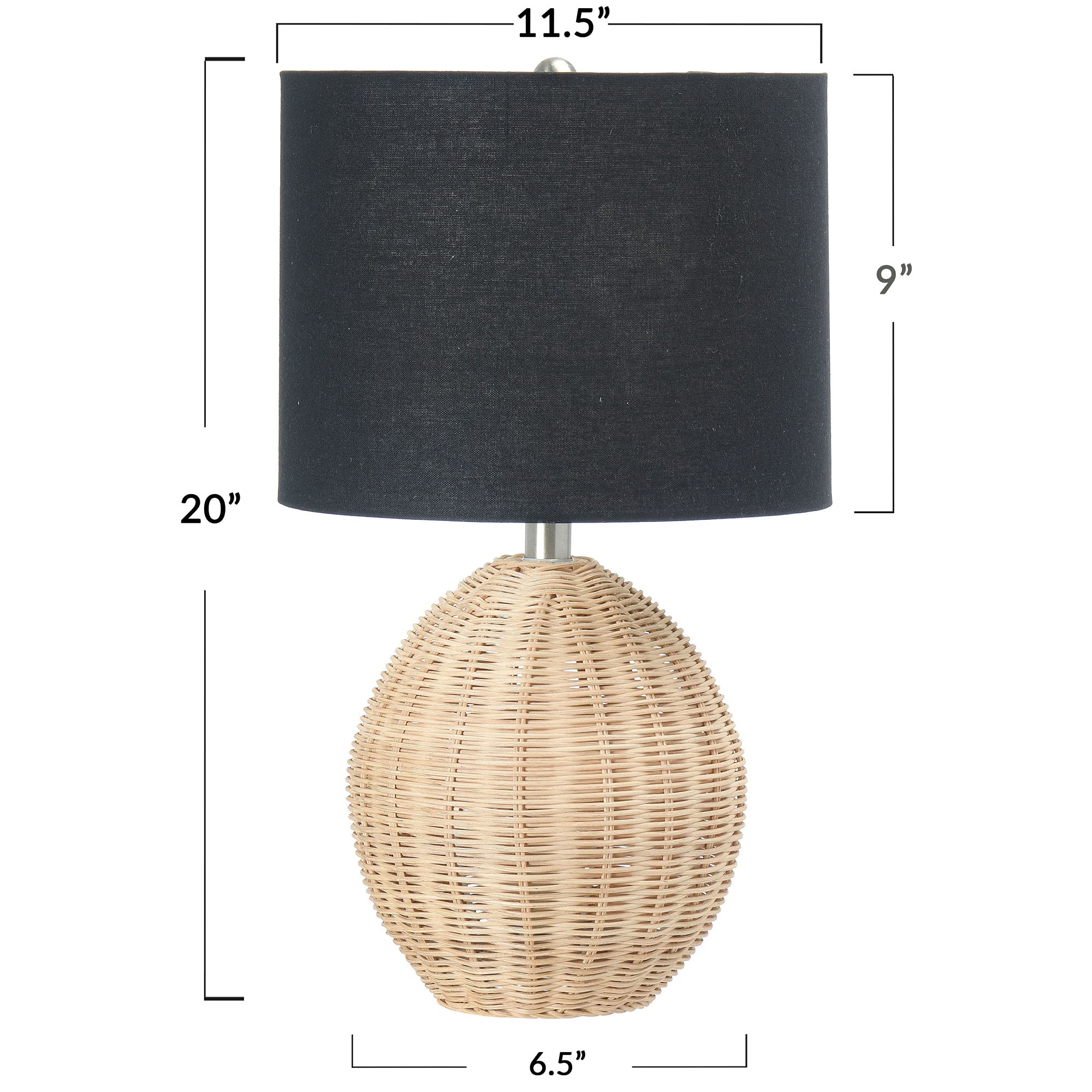 Main + Mesa Boho Woven Rattan Table Lamp With Black Linen Shade, Natural