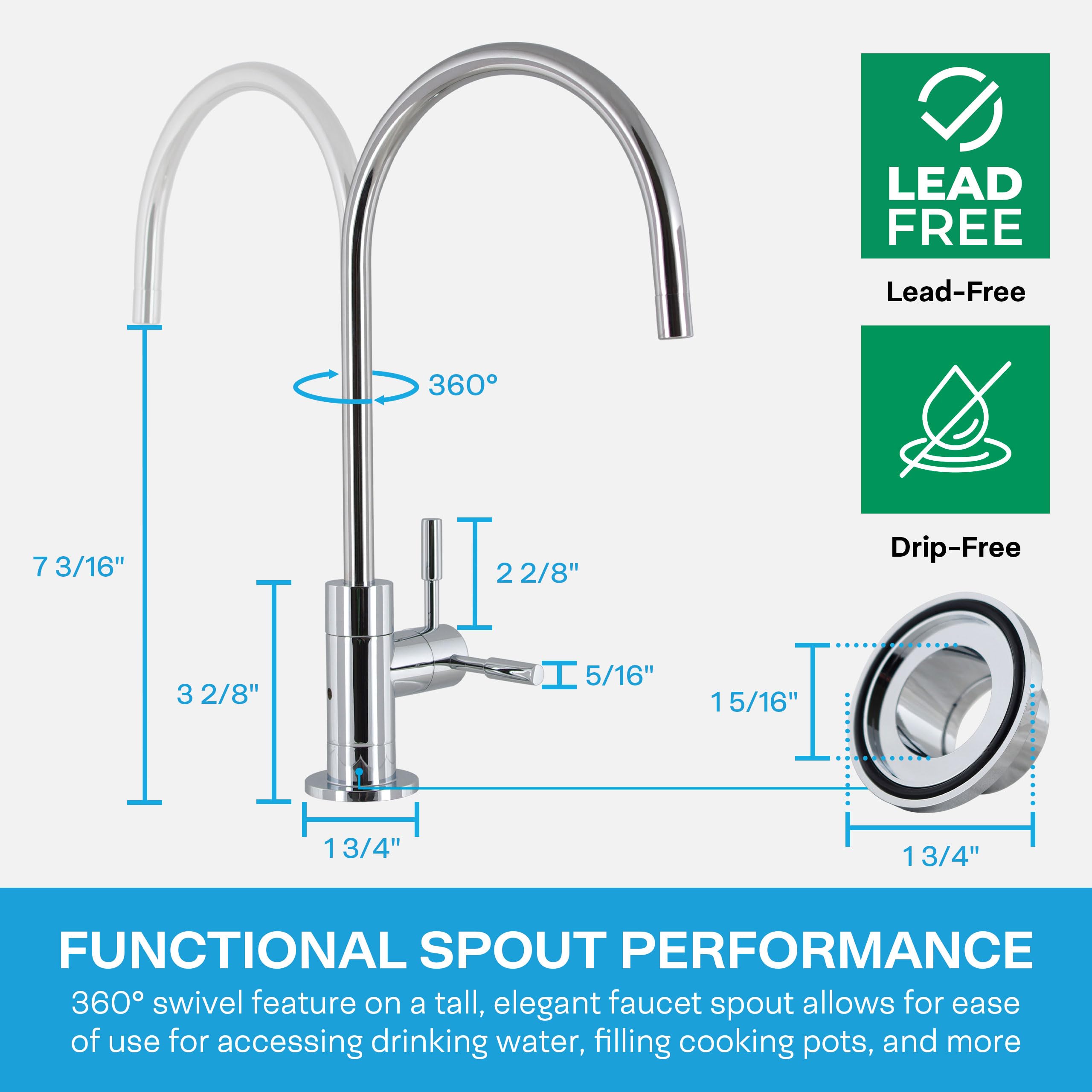 Spiropure Air Gap Ro Faucet, Polished Chrome, Reverse Osmosis Replacement Water Filter Faucet, 3-Line Filtered Faucet, Sp-Fc210-Cm