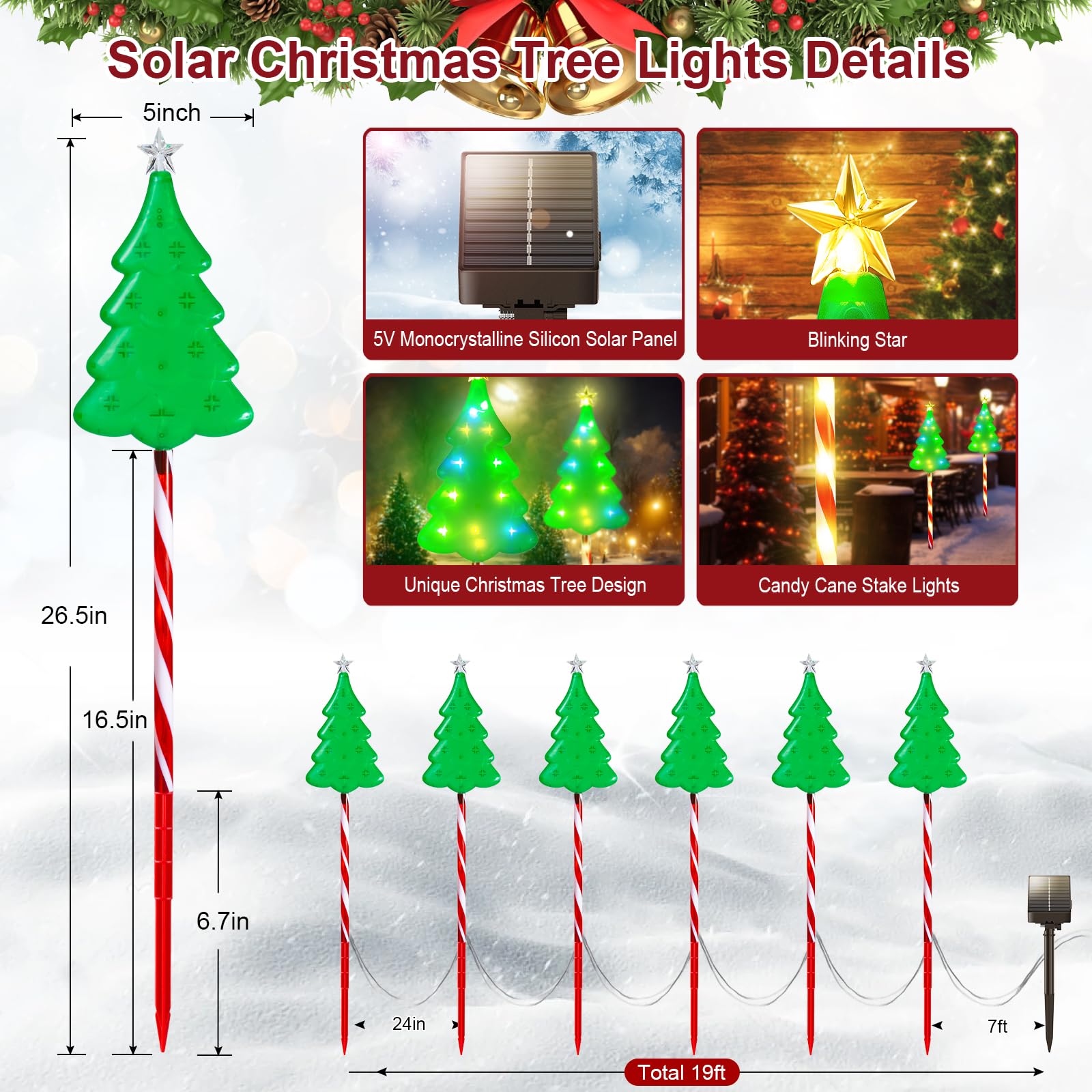 Garpar Christmas Decorations Outside, 102Led Solar Christmas Pathway Lights Outdoor Candy Cane Lights, 8 Modes Waterproof Solar Outdoor Christmas Decorations For Pathway Yard Garden Outside - 6 Pack