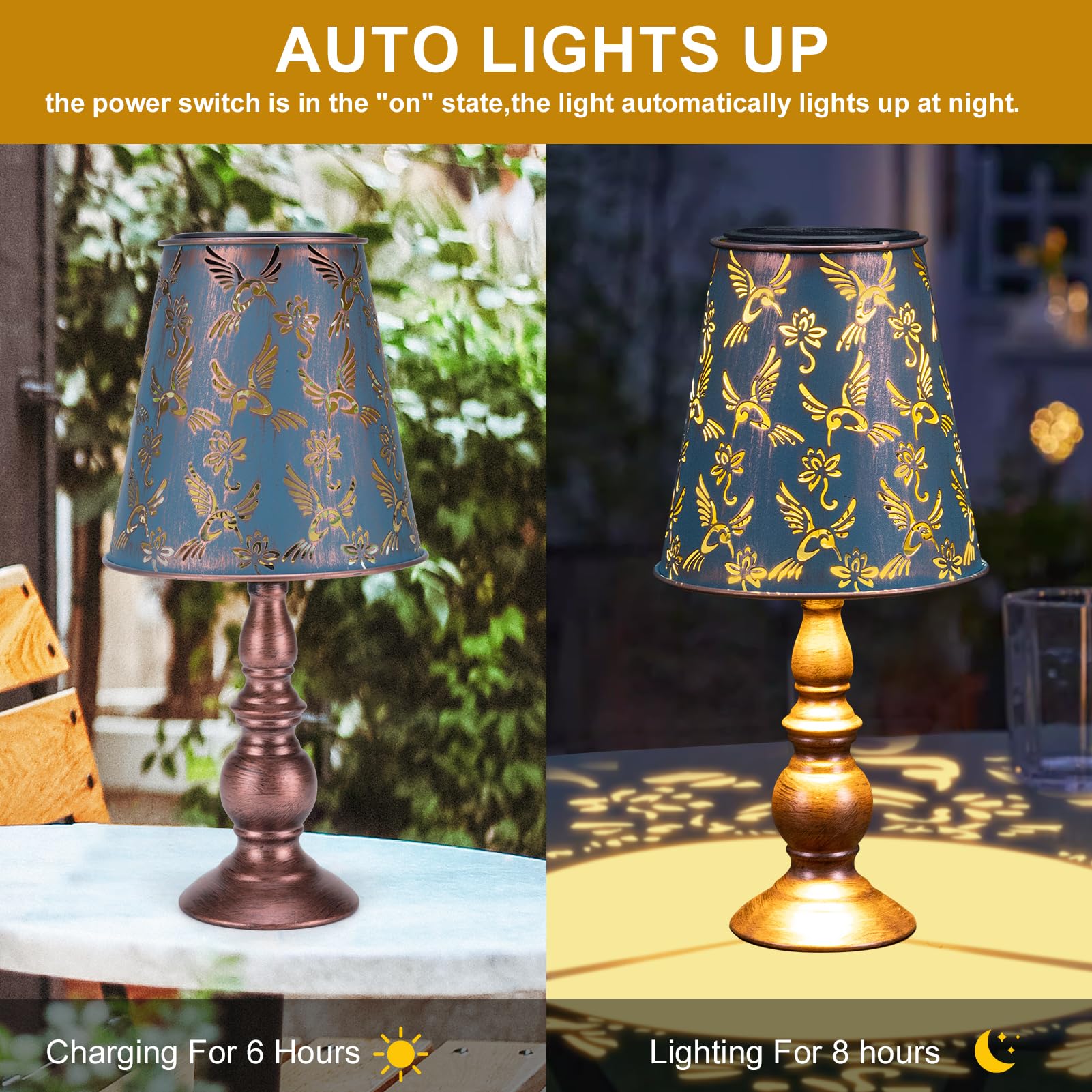 Pearlstar Solar Table Lamps Bedside Lamps - Hummingbird Garden Waterproof Cordless Solar Table Lamps For Patio Garden Pathway Yard