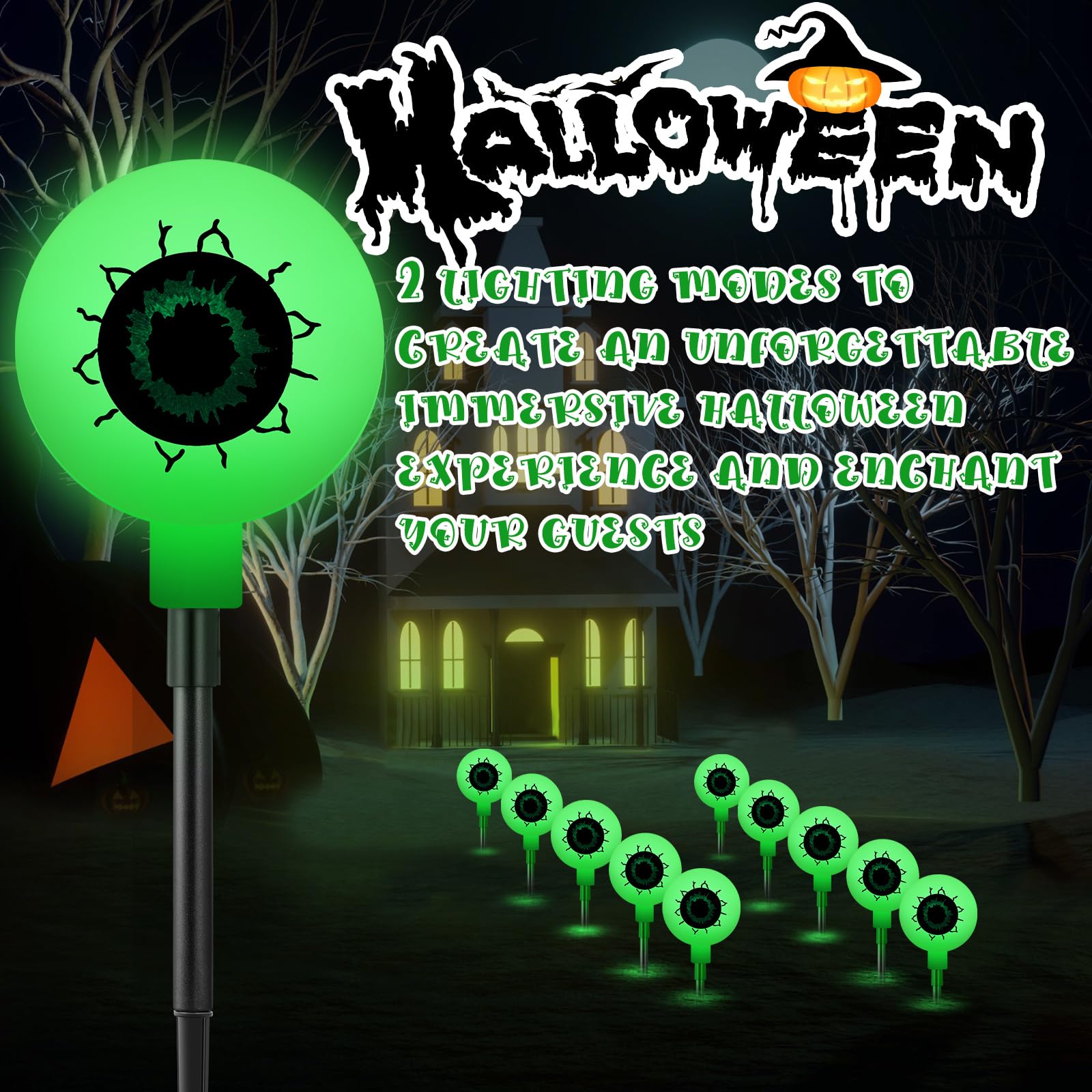 Threan 10 Pcs Halloween Big Eyeball Lights Decorations Solar Eyeball Stake Lights With 8 Modes Outdoor Eyeball Lights Solar Operated Stake Lights Ip44 Waterproof Lights For Pathway Yard Garden