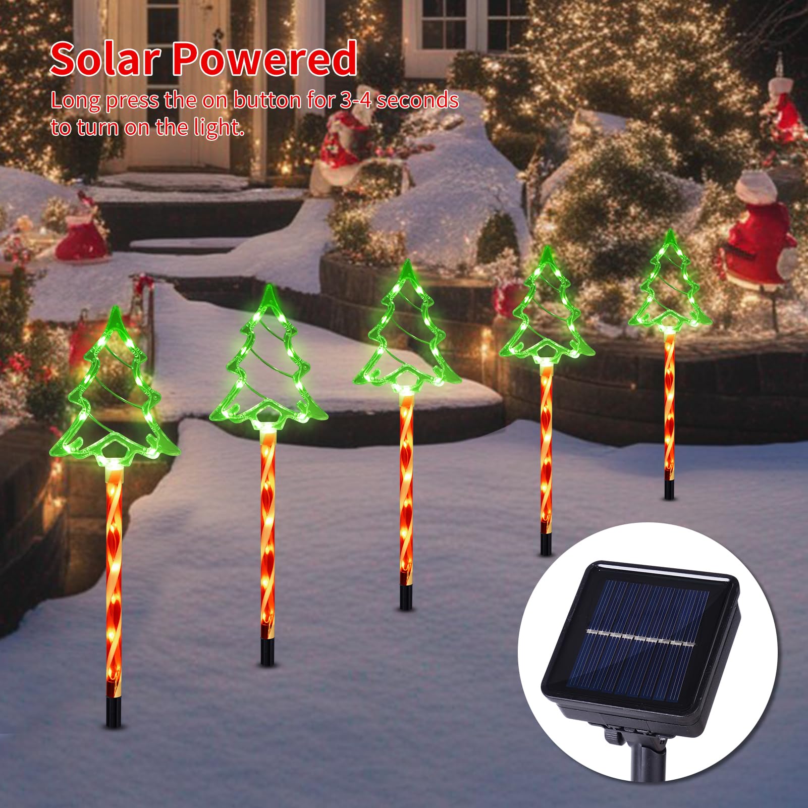 Brightdeck Solar Christmas Pathway Lights Outdoor Decorations, 8 Modes Xmas Tree Candy Lights Waterproof Led Garden Stake Lights For Walkway Yard Lawn Porch Holiday Decor 5-Pack